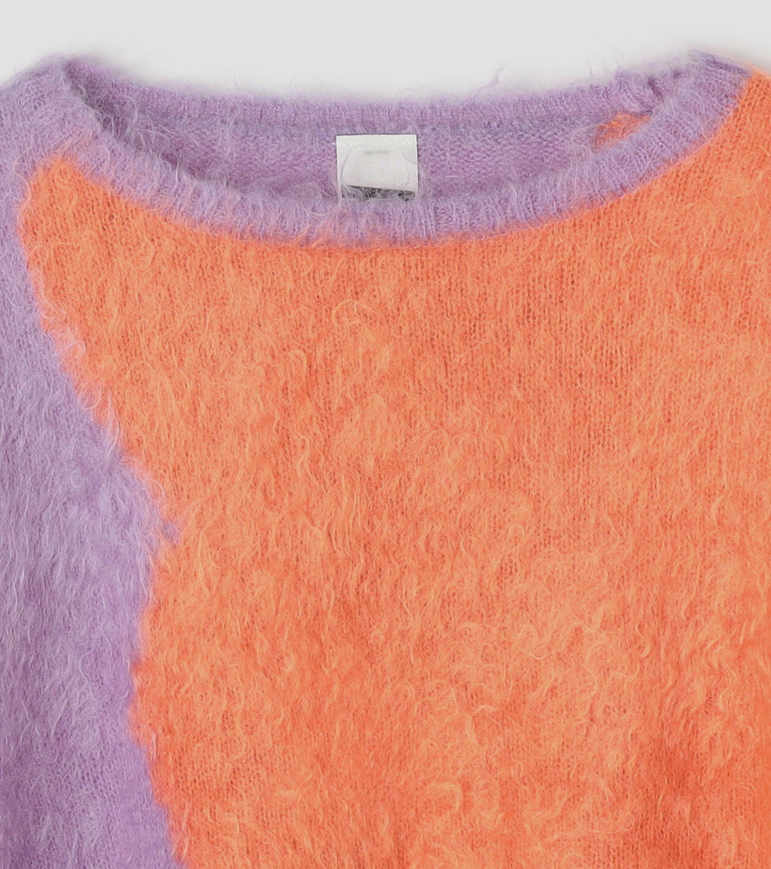 A MENDA Intarsia Mohair Shaggy Knit Sweater , Salmon x Lavender