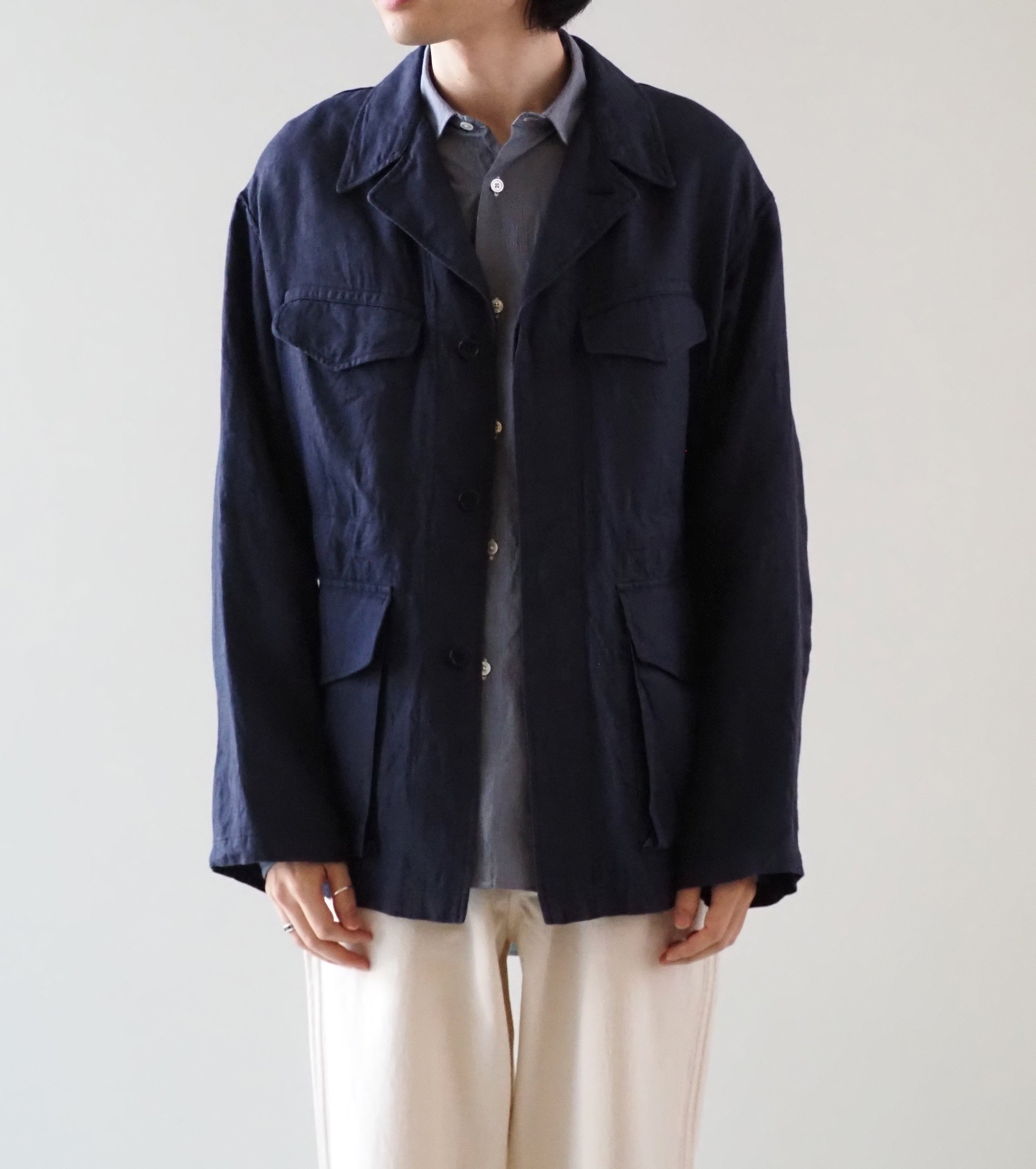 BAUTH リネン ミリタリー ジャケット , Navy