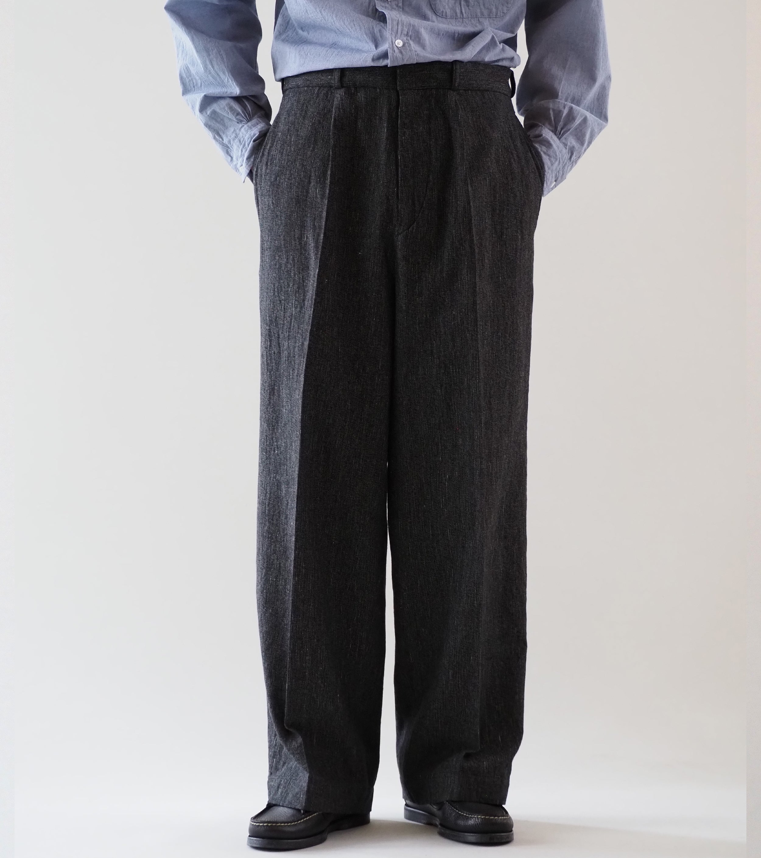 blurhms コットン ミックス ネップ トラウザーズ, Black