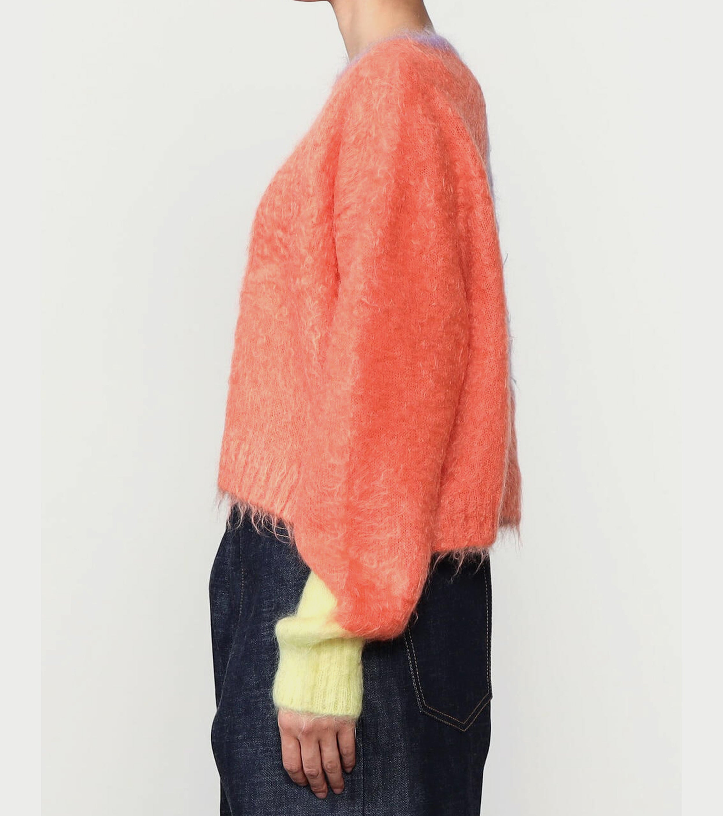 A MENDA Intarsia Mohair Shaggy Knit Sweater , Salmon x Lavender