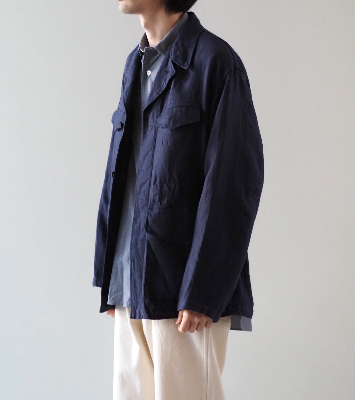 BAUTH リネン ミリタリー ジャケット , Navy