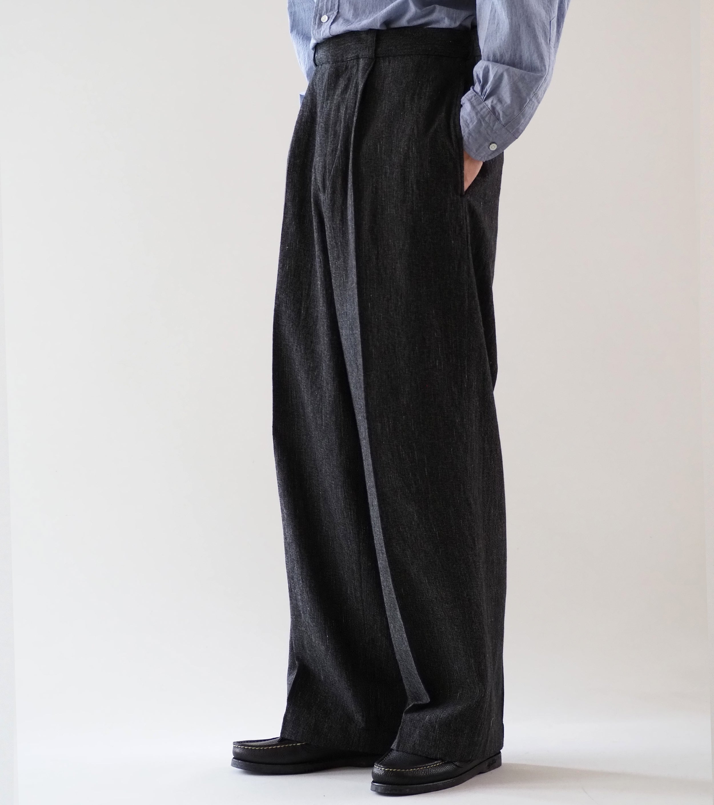 blurhms コットン ミックス ネップ トラウザーズ, Black