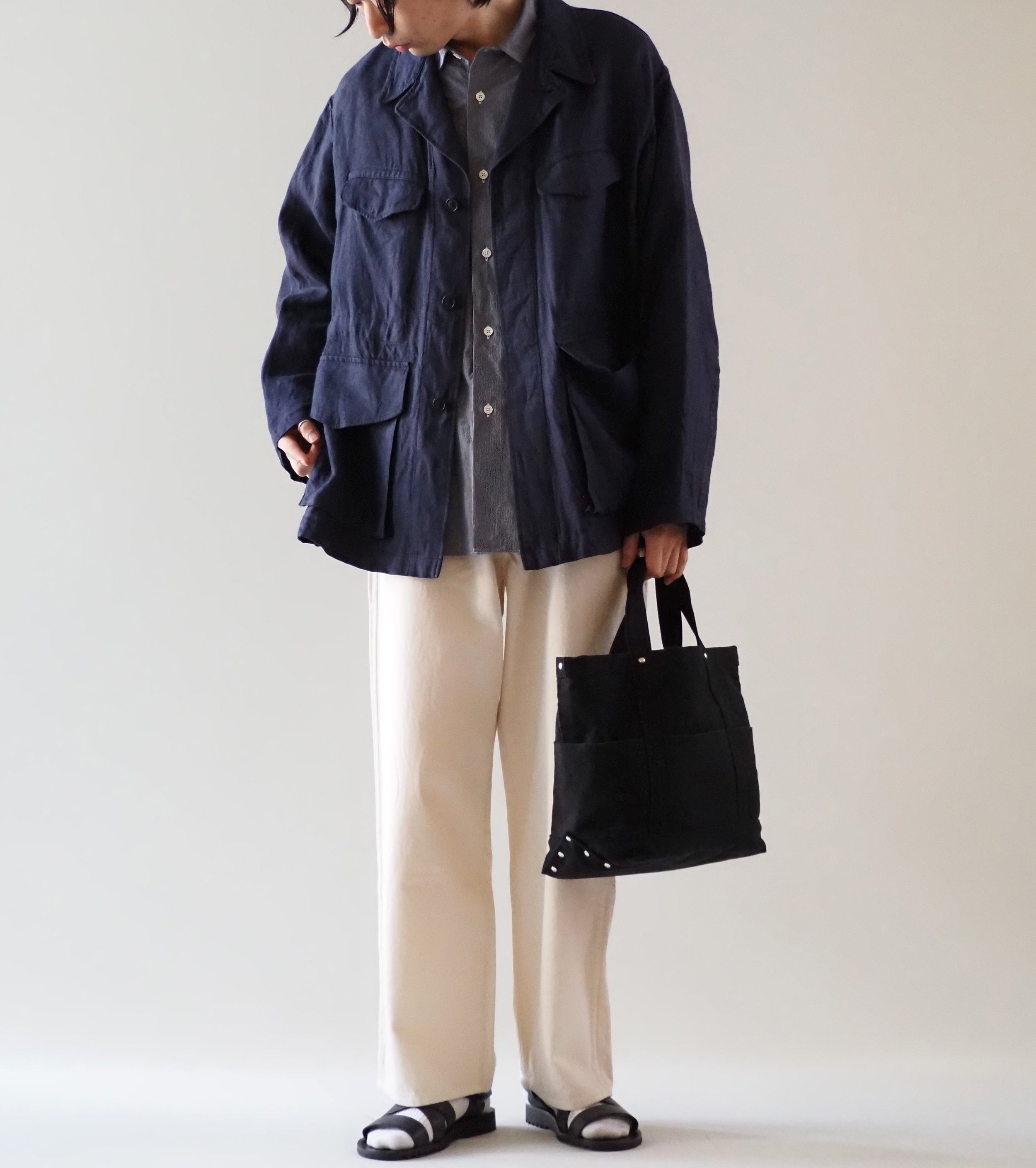 BAUTH リネン ミリタリー ジャケット , Navy