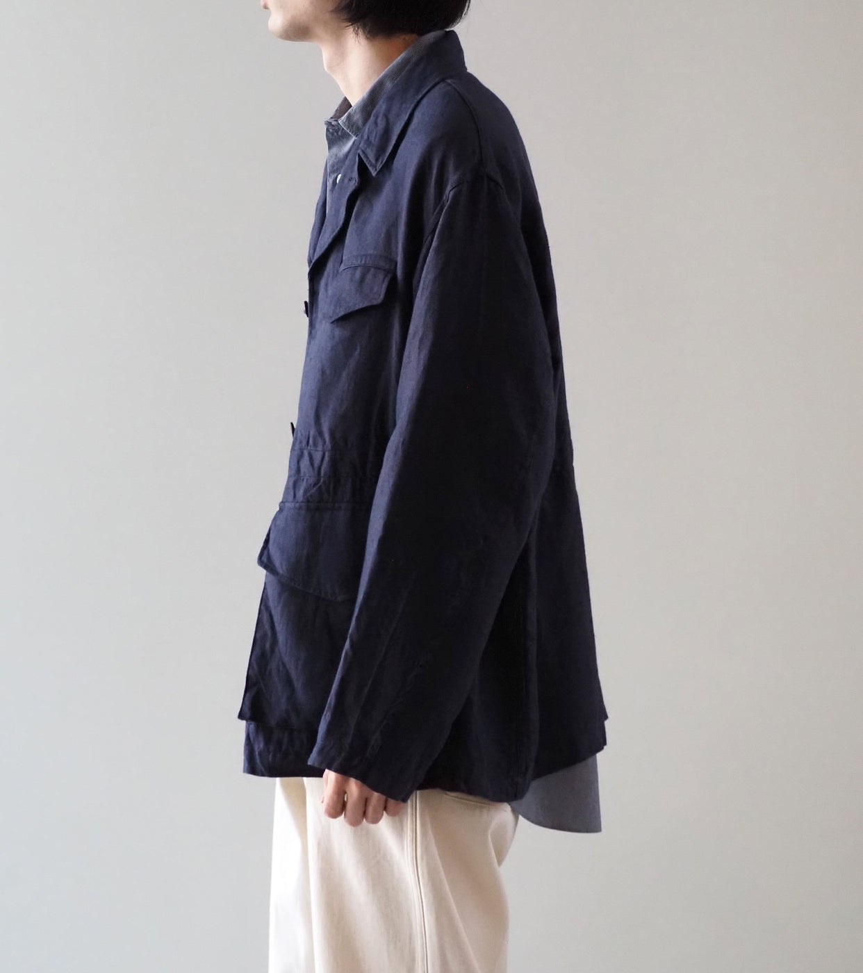 BAUTH リネン ミリタリー ジャケット , Navy