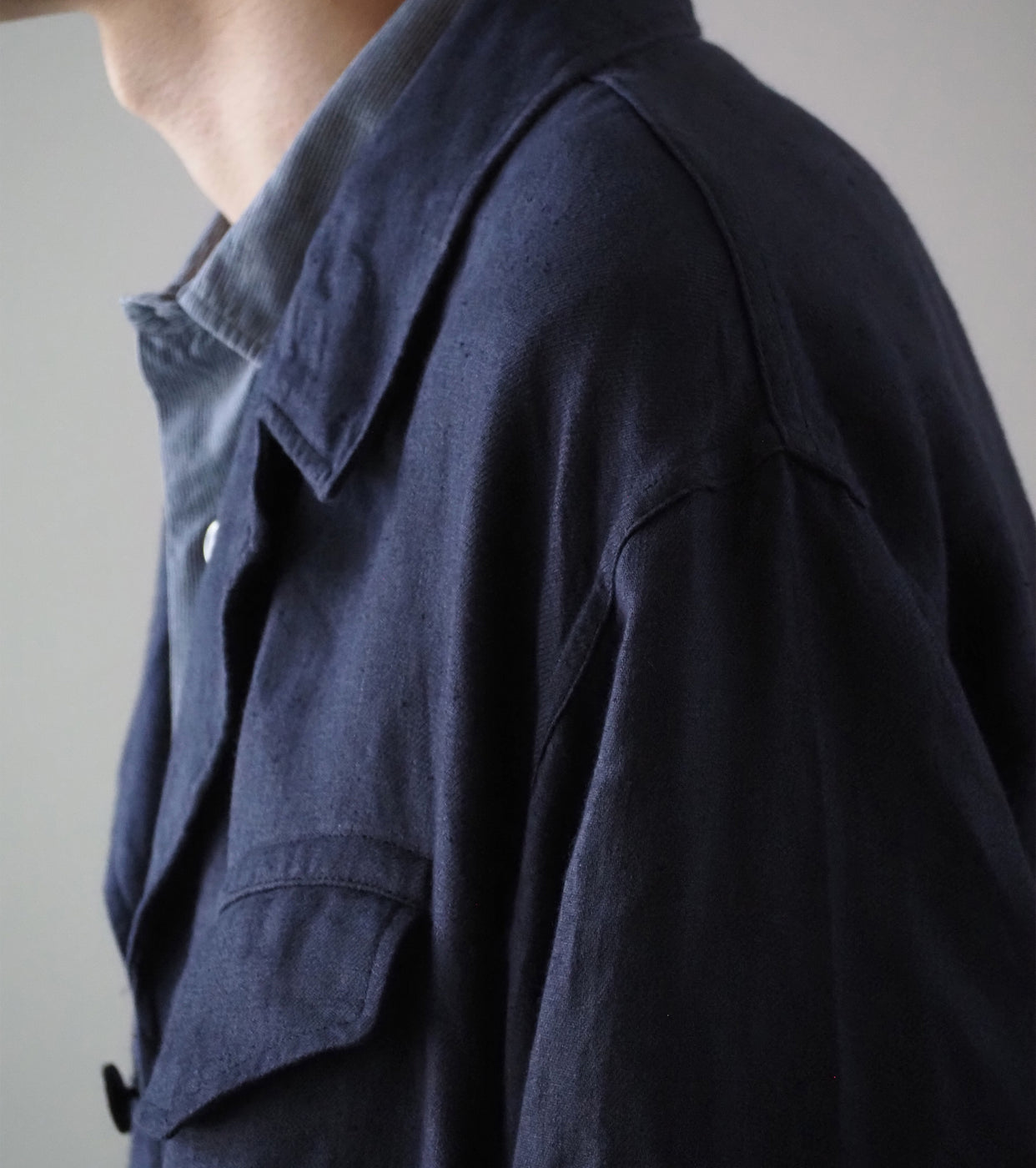 BAUTH リネン ミリタリー ジャケット , Navy