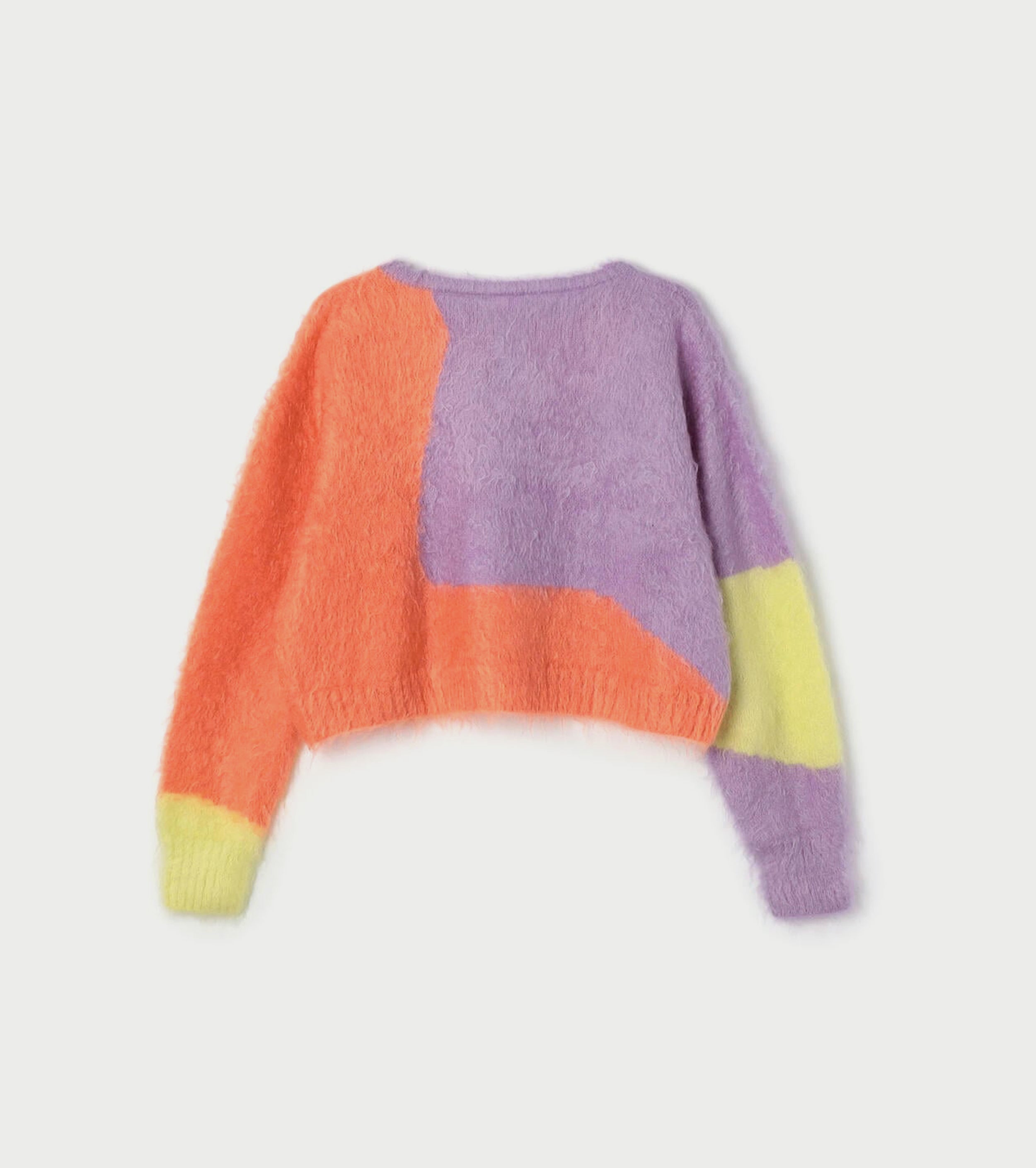 A MENDA Intarsia Mohair Shaggy Knit Sweater , Salmon x Lavender