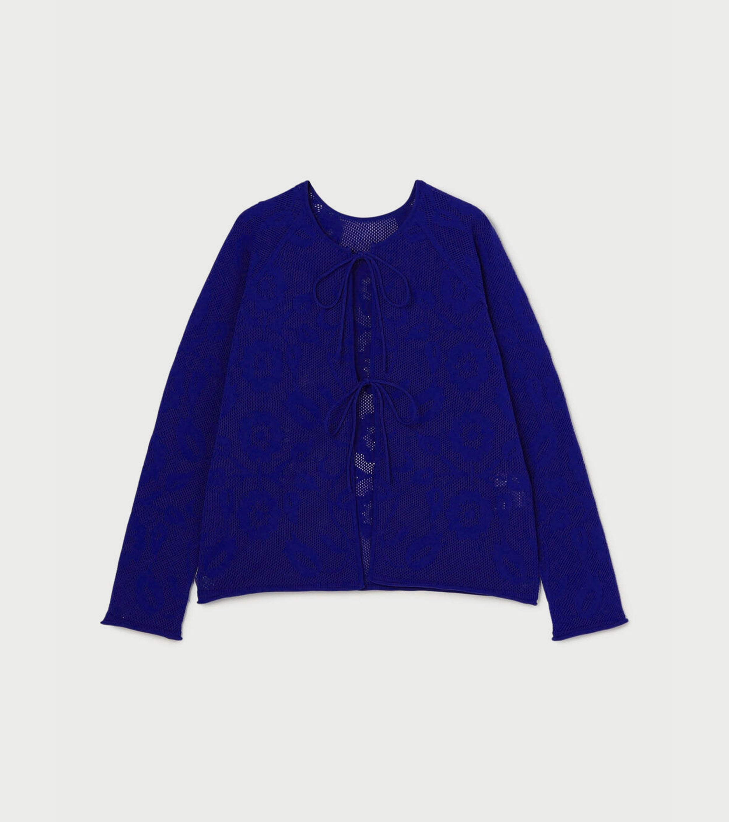 A MENDA フラワーレース ニット カーディガン , Royal