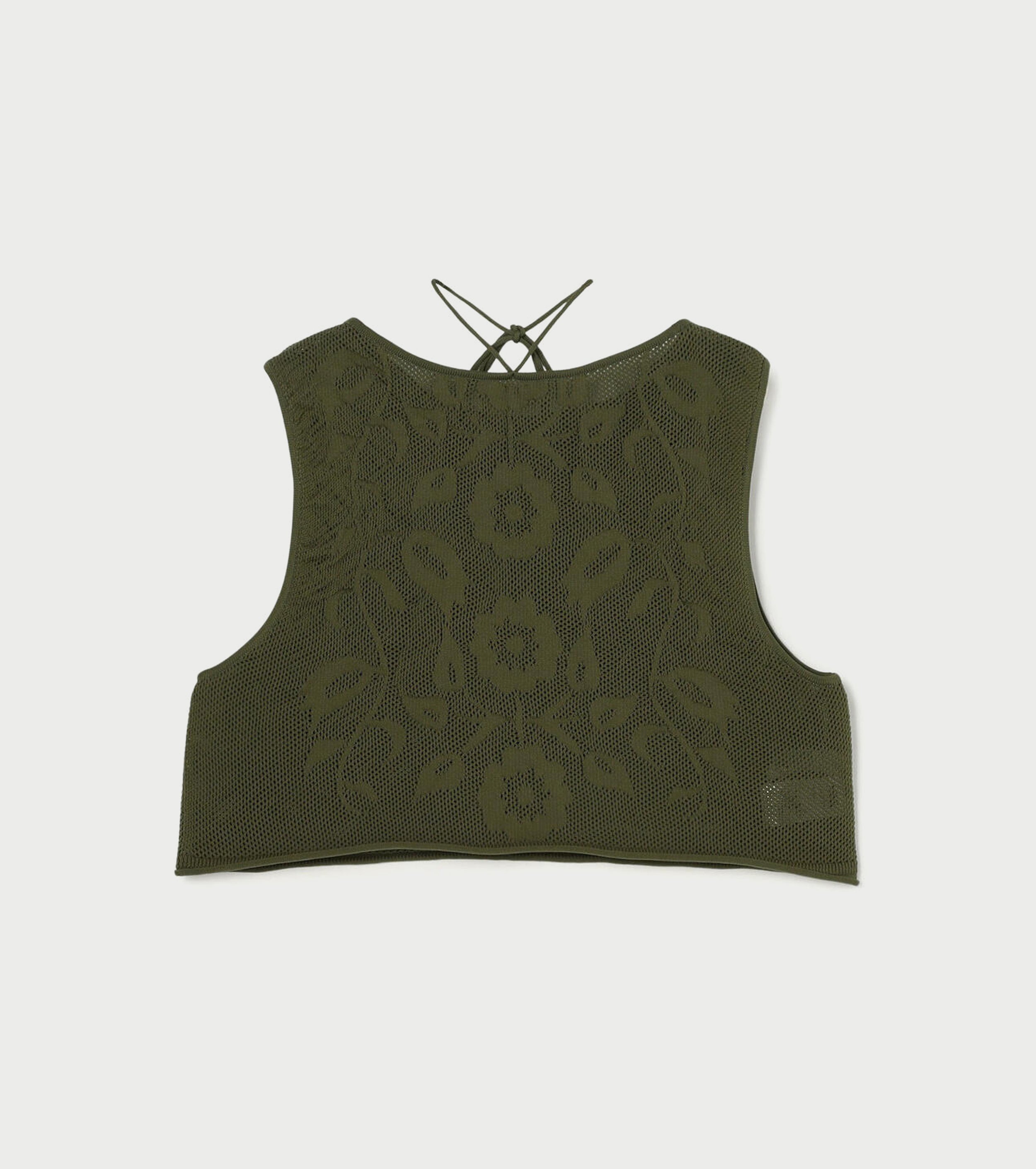 A MENDA フラワーレース ニットベスト , Khaki