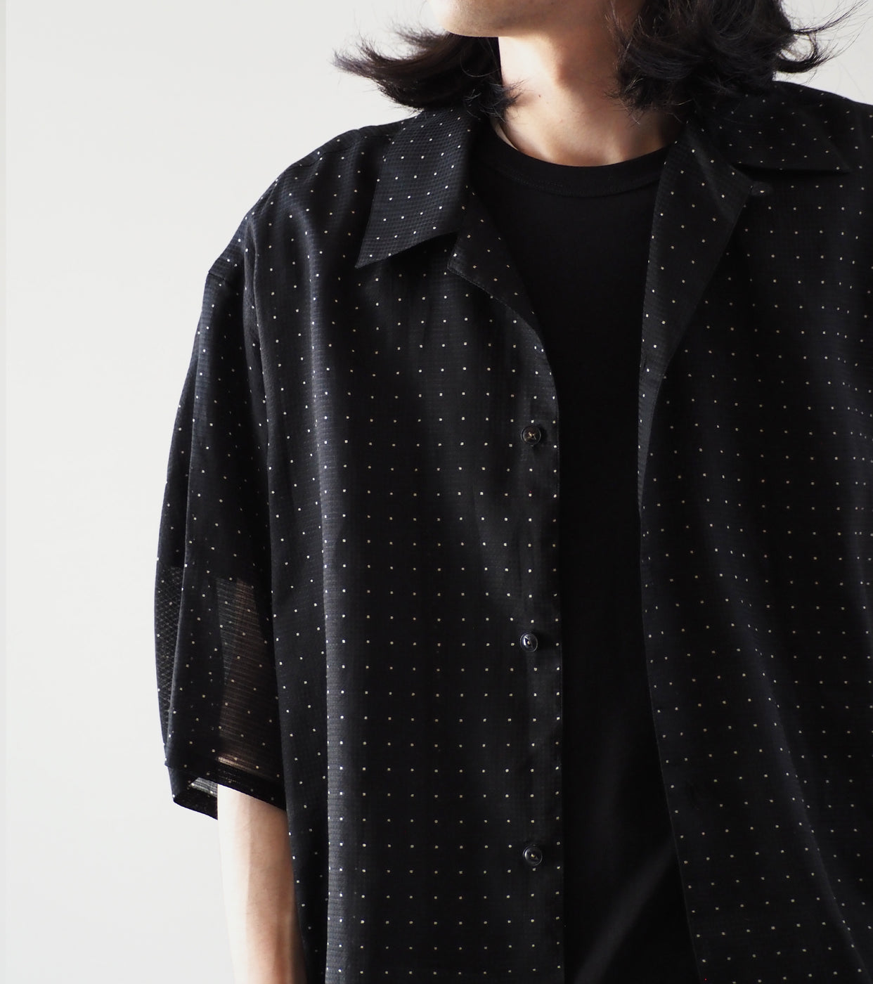 Blurhms Square Dot Open Collar Shirt, Black