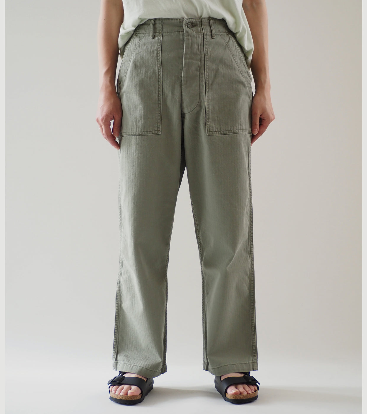 orslow Herringbone summer fatigues  trousers  , Green