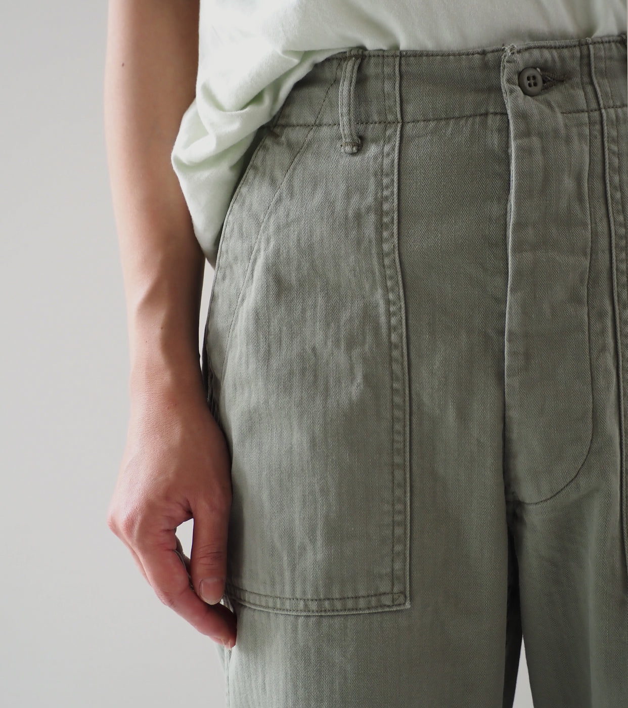 orslow Herringbone summer fatigues  trousers  , Green