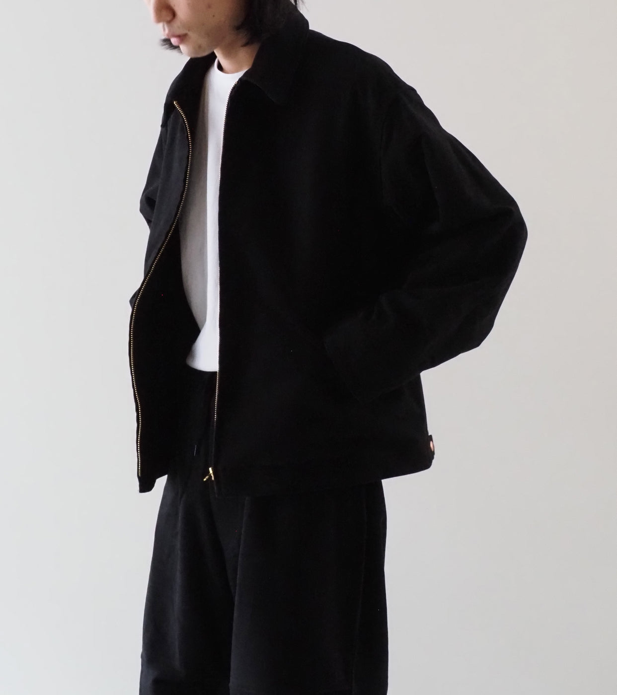 COMOLI Mole  Skin  Zip Short Jacket , Black