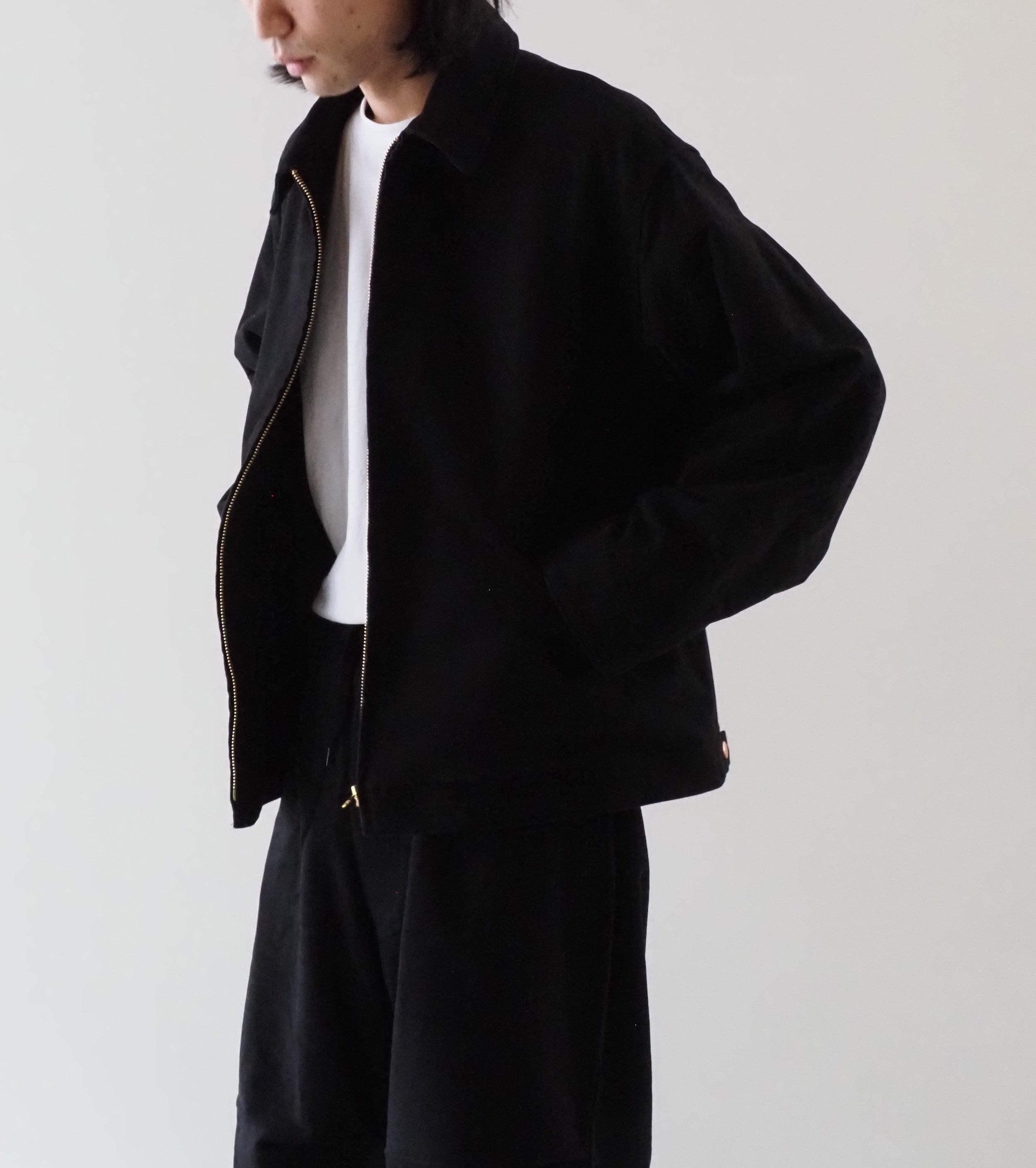 COMOLI Mole  Skin  Zip Short Jacket , Black