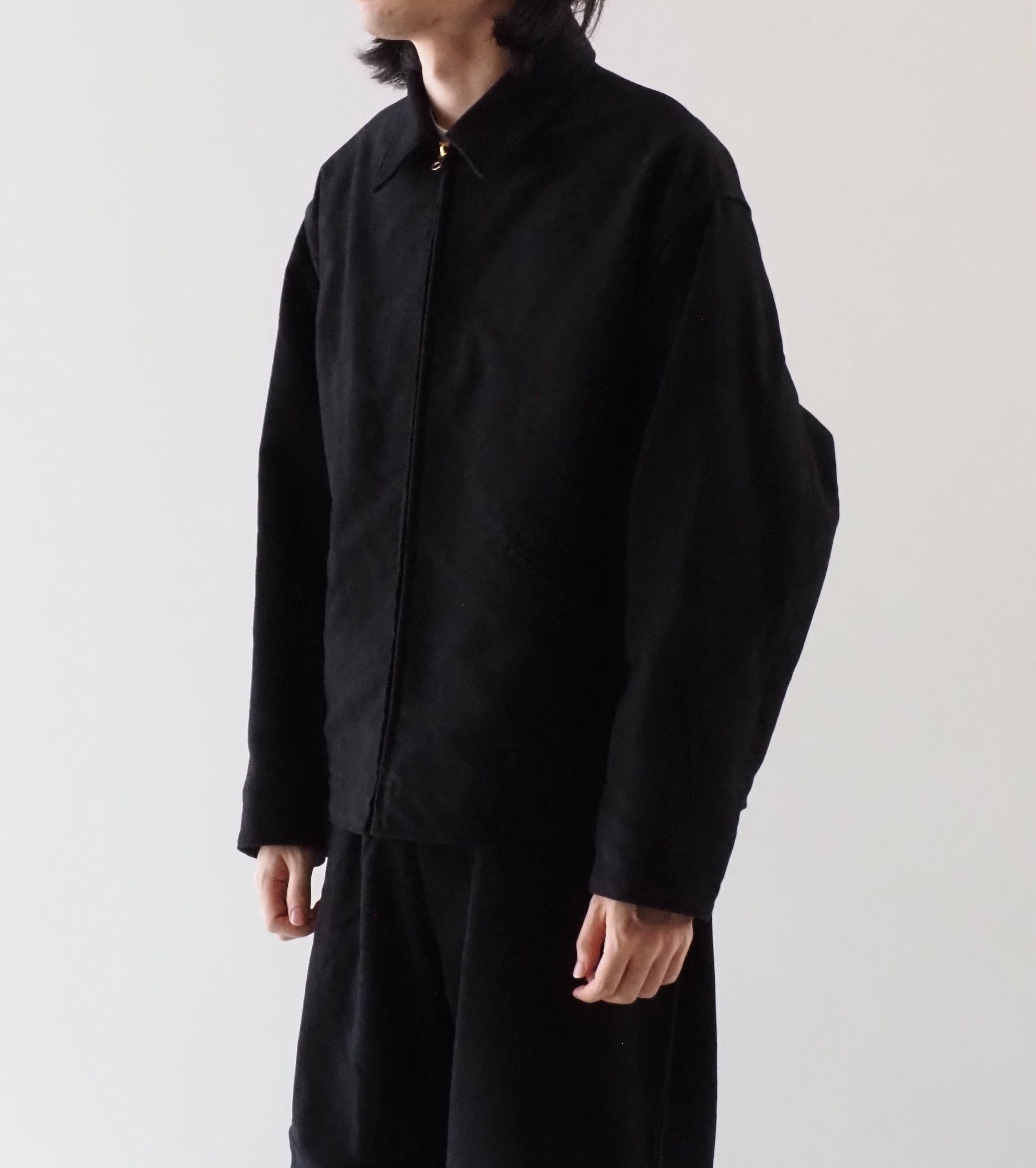 COMOLI Mole  Skin  Zip Short Jacket , Black