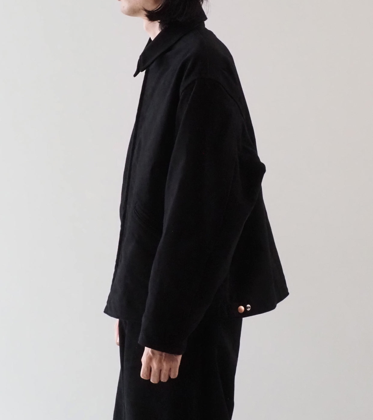 COMOLI Mole  Skin  Zip Short Jacket , Black