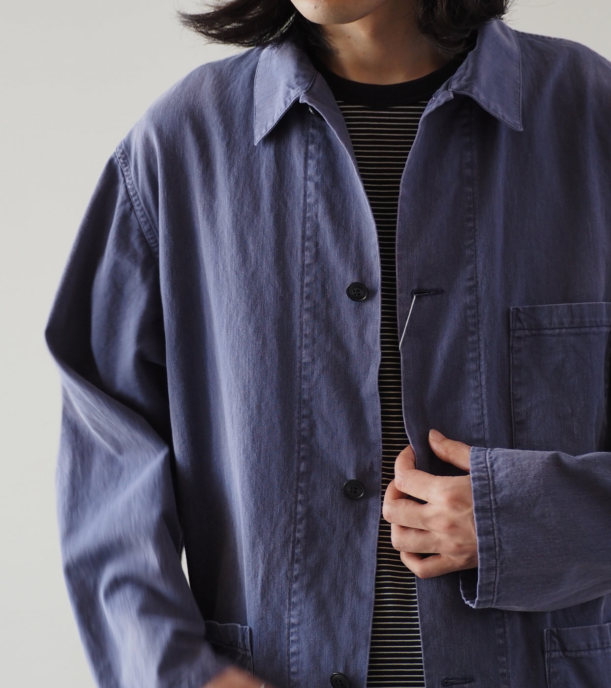 COMOLI Cotton Drill Work Jacket, Fade Blue