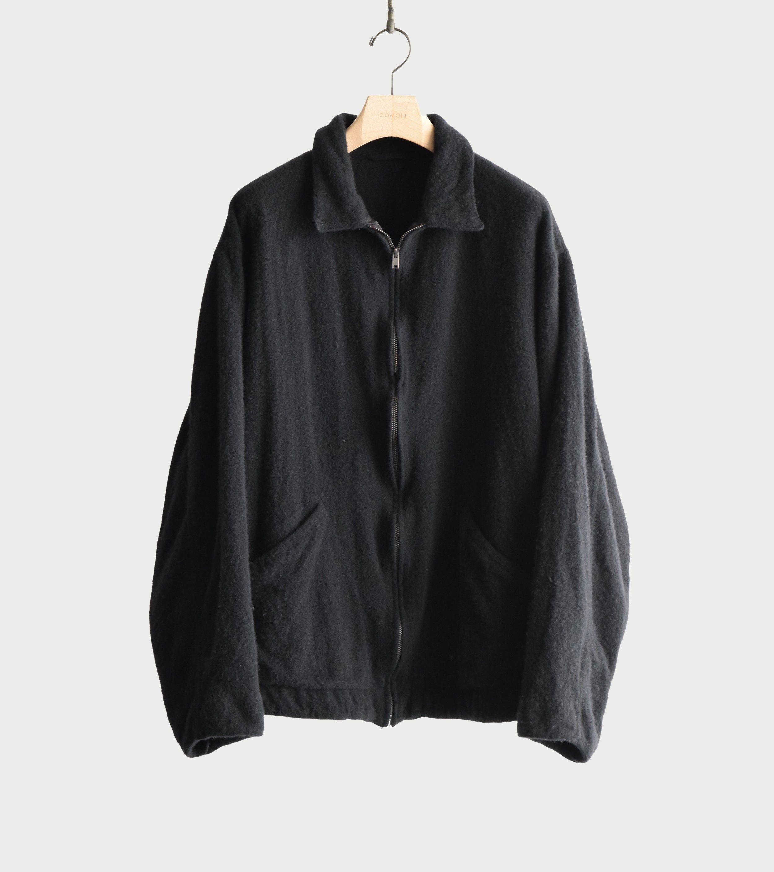 COMOLI 縮絨ウール ジップ ショート ジャケット , Black