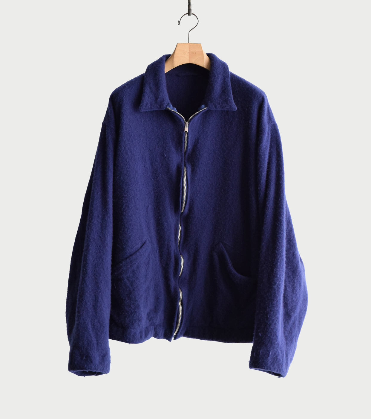 COMOLI 縮絨ウール ジップ ショート ジャケット , Purple Blue