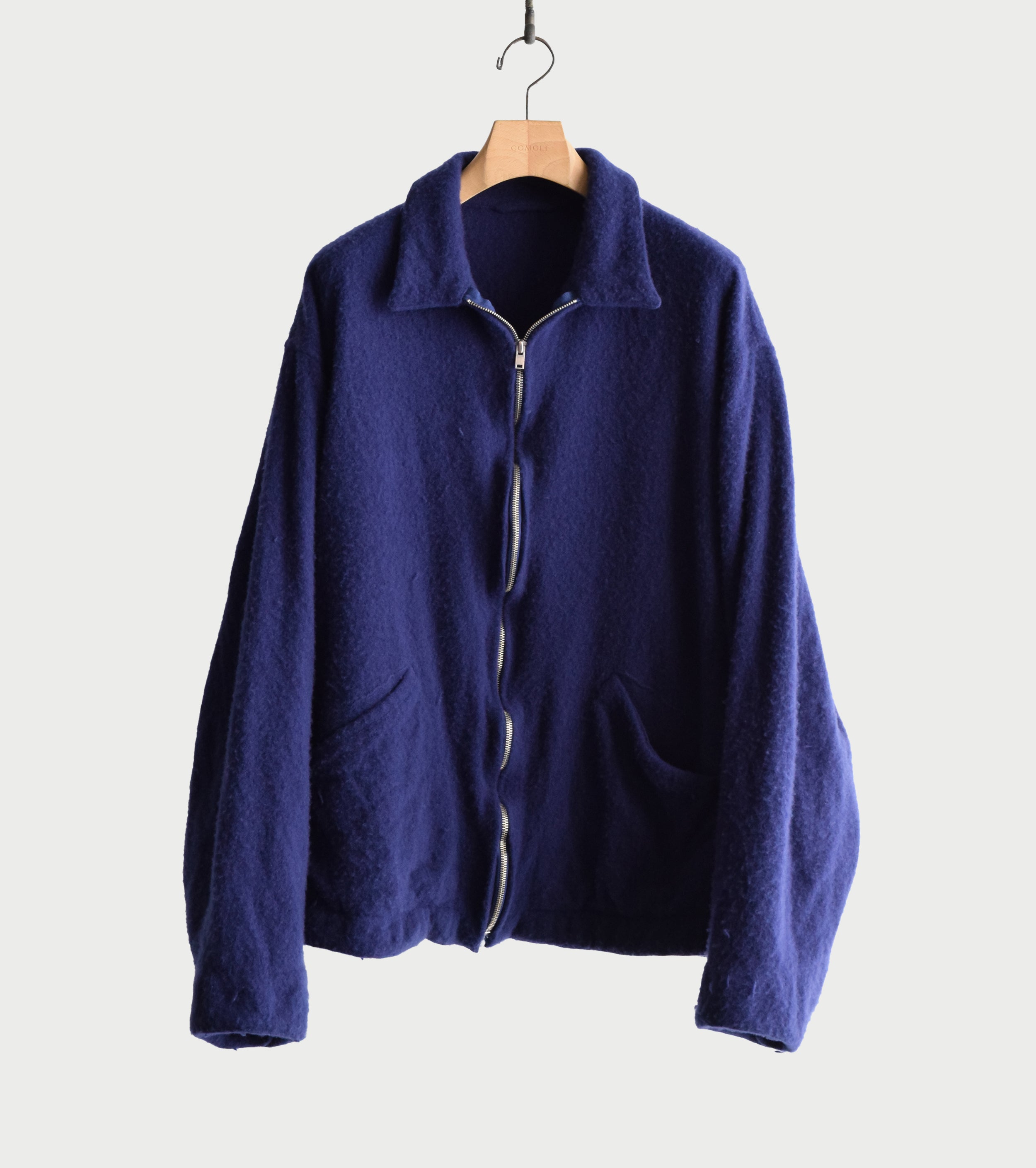 COMOLI 縮絨ウール ジップ ショート ジャケット , Purple Blue