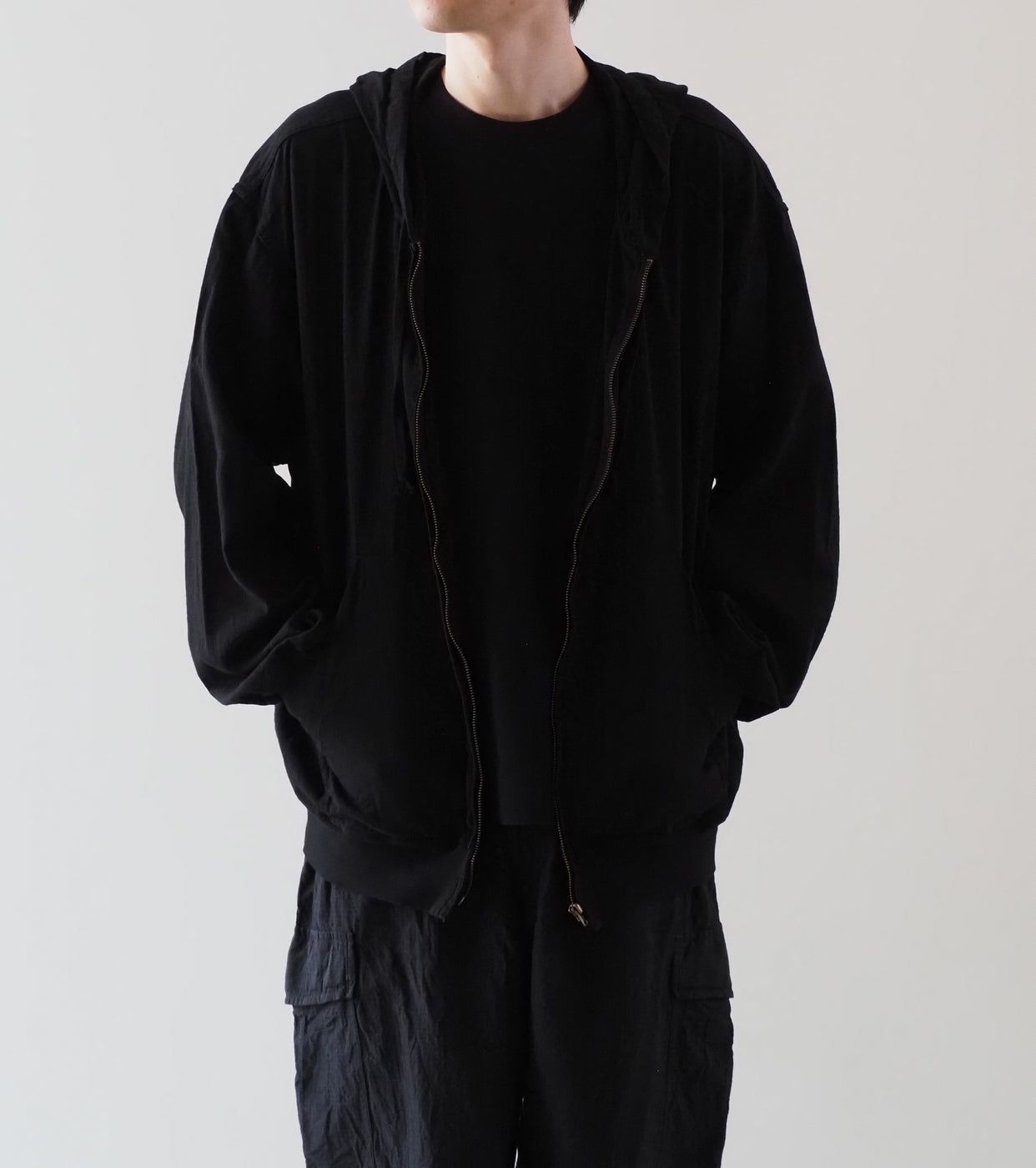 COMOLI オックス  ジップ パーカ , Black