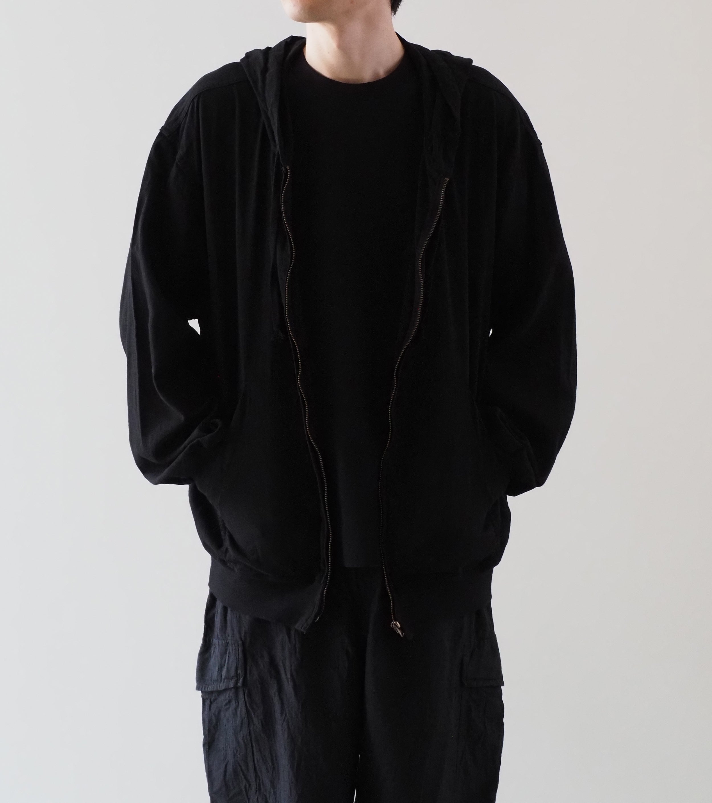COMOLI オックス  ジップ パーカ , Black