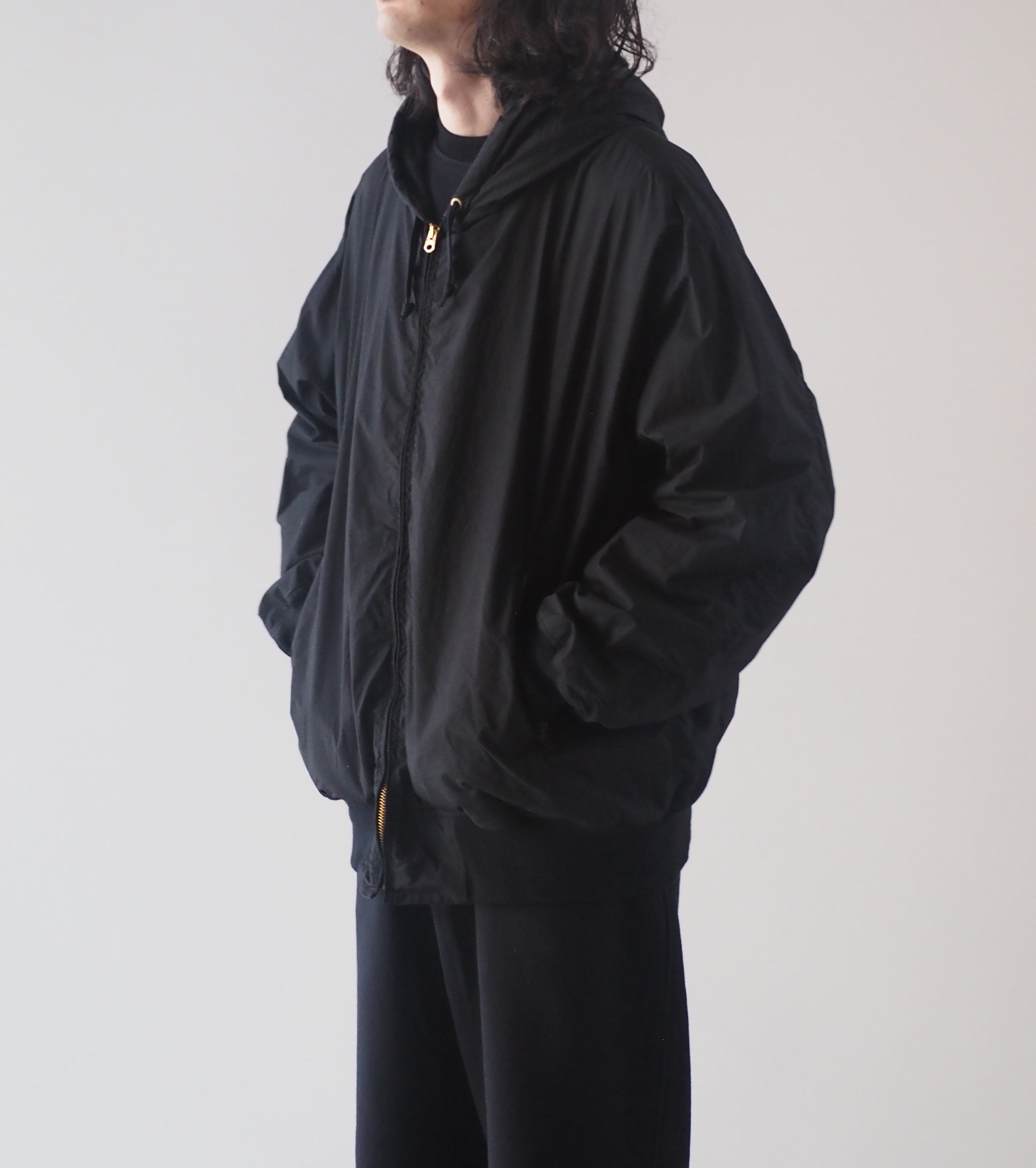 COMOLI Cotton Nylon Zip Parka, Black