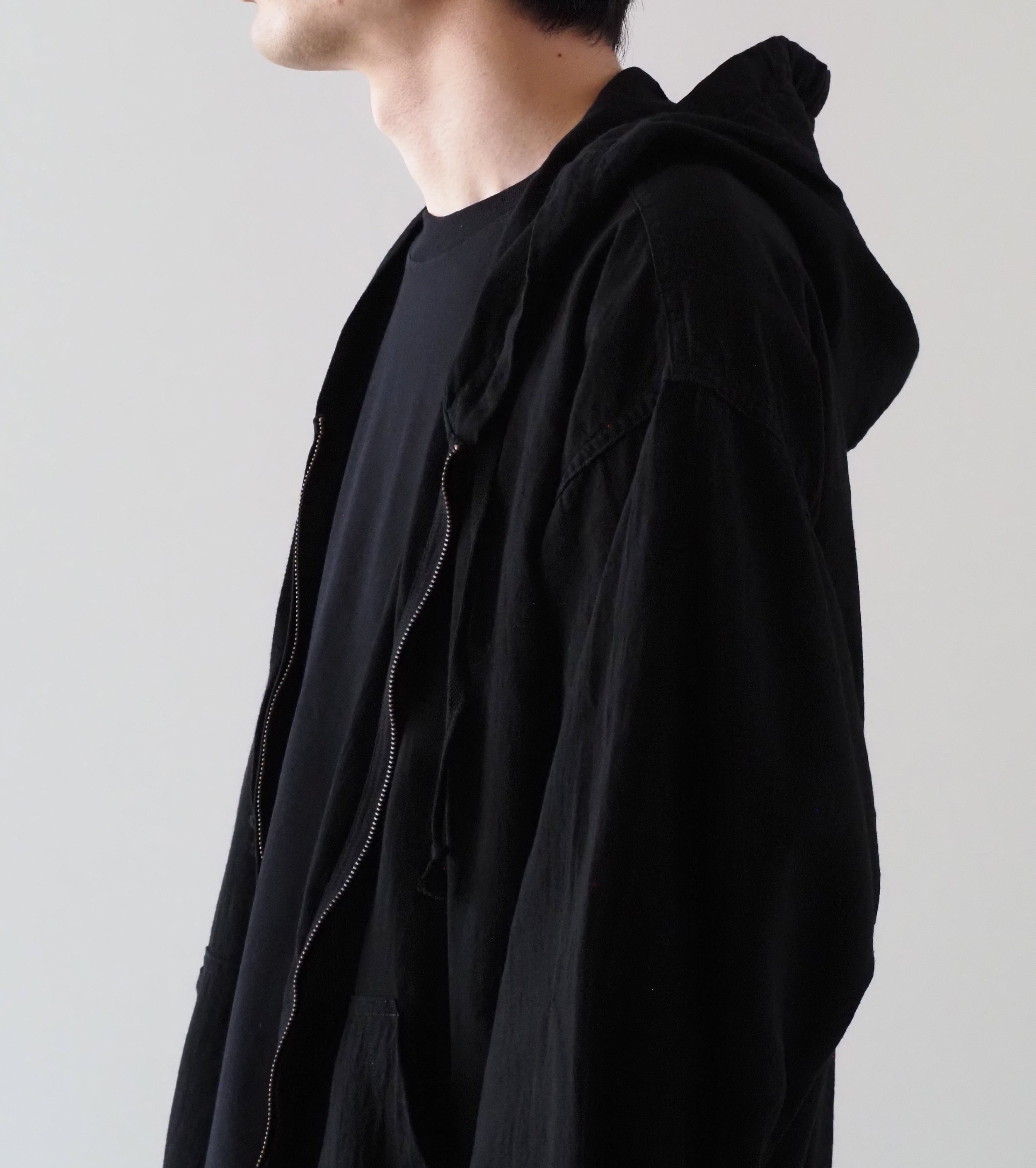 COMOLI オックス  ジップ パーカ , Black
