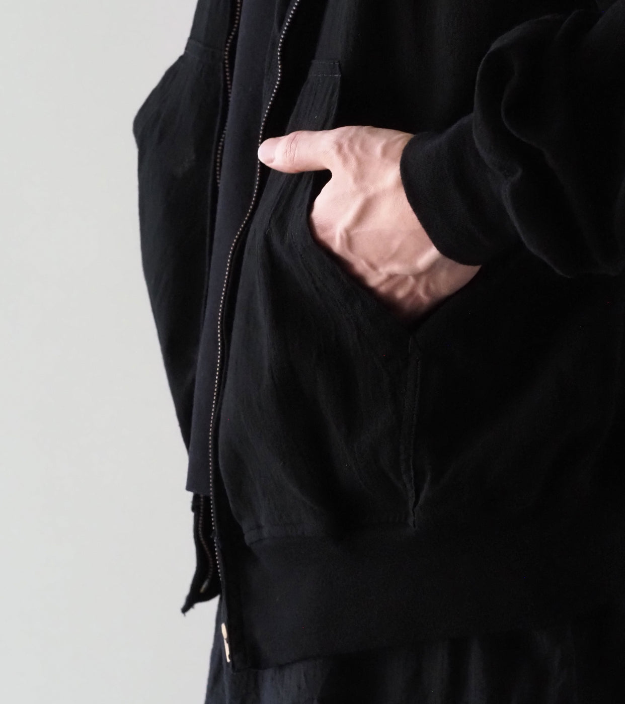 COMOLI オックス  ジップ パーカ , Black