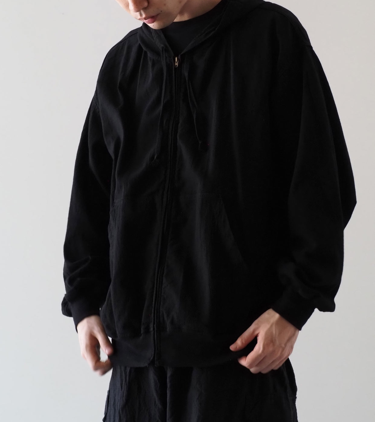 COMOLI オックス  ジップ パーカ , Black