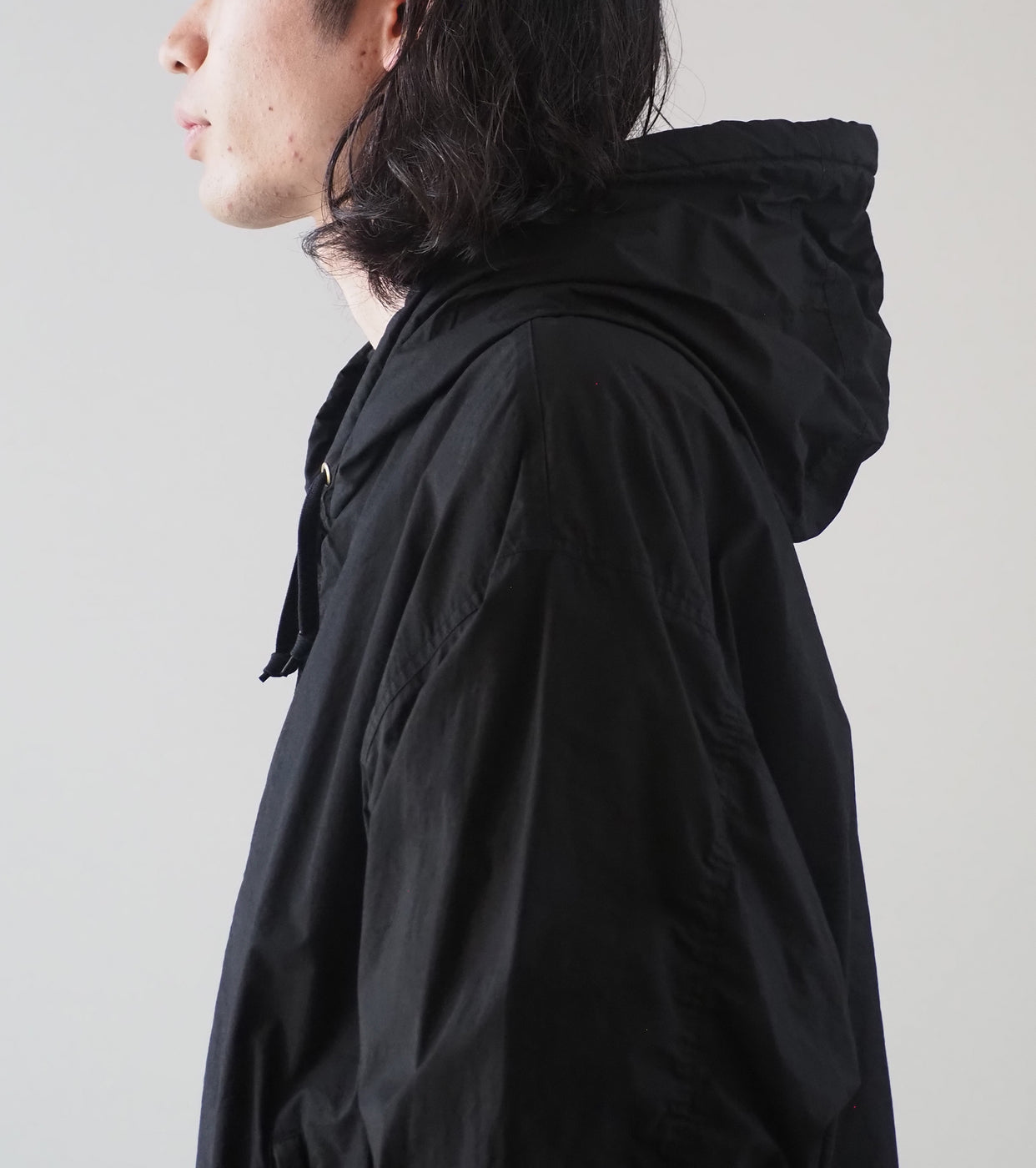 COMOLI Cotton Nylon Zip Parka, Black