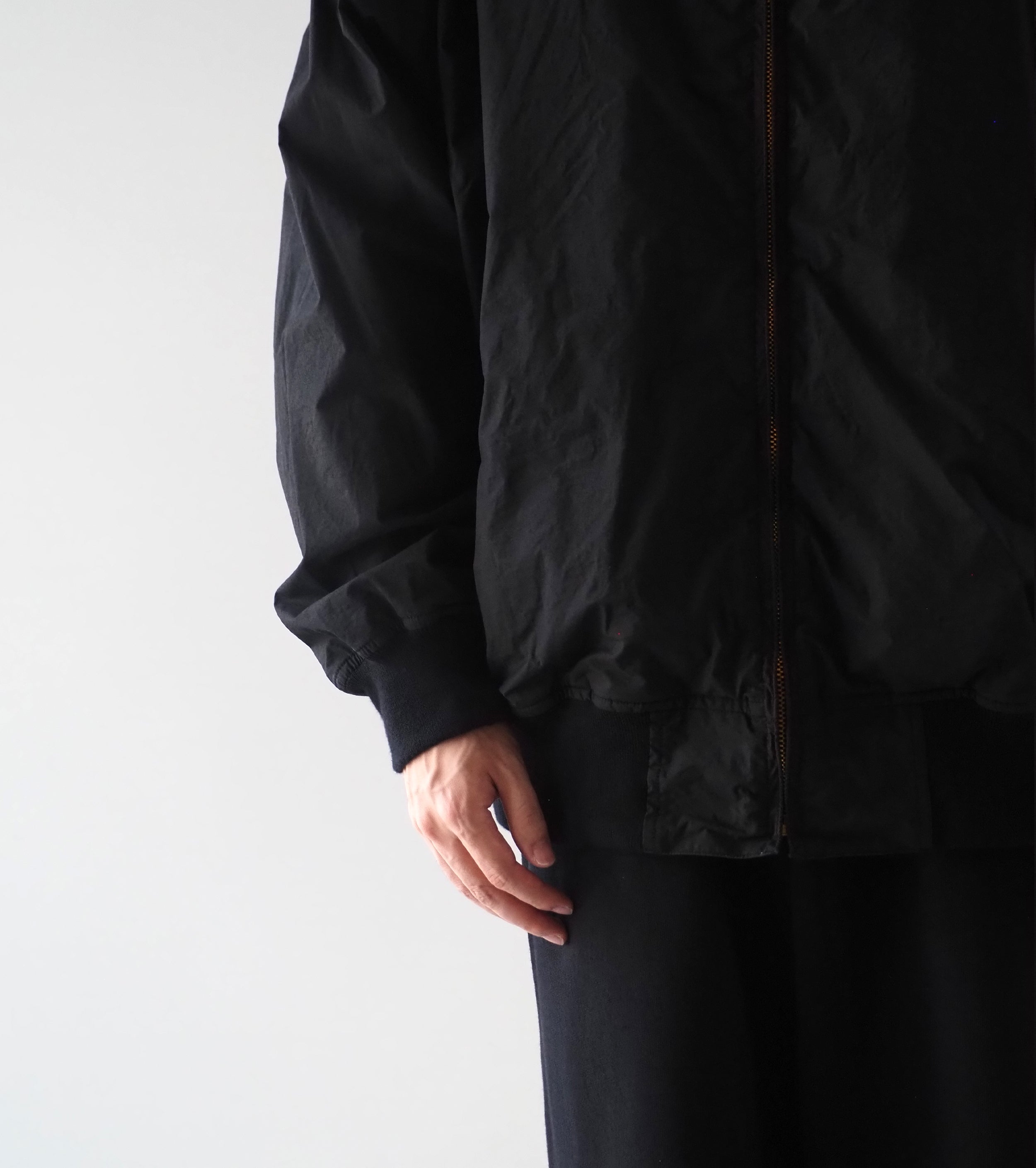 COMOLI Cotton Nylon Zip Parka, Black