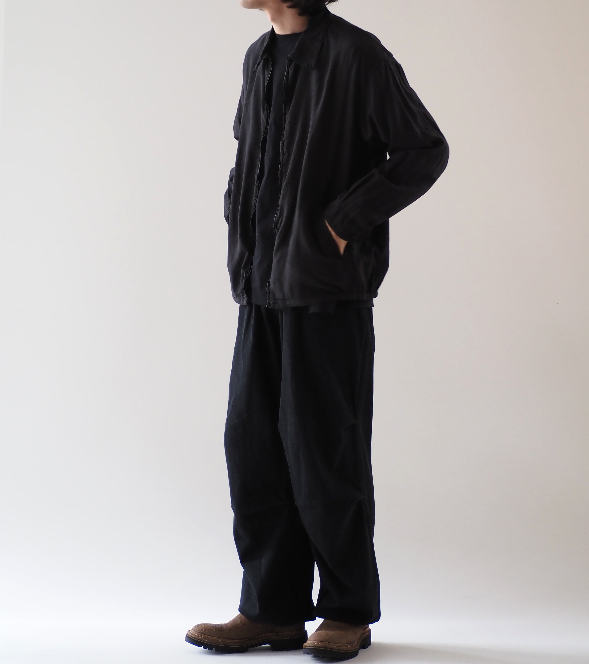 COMOLI シルク 製品染 ブルゾン , Black