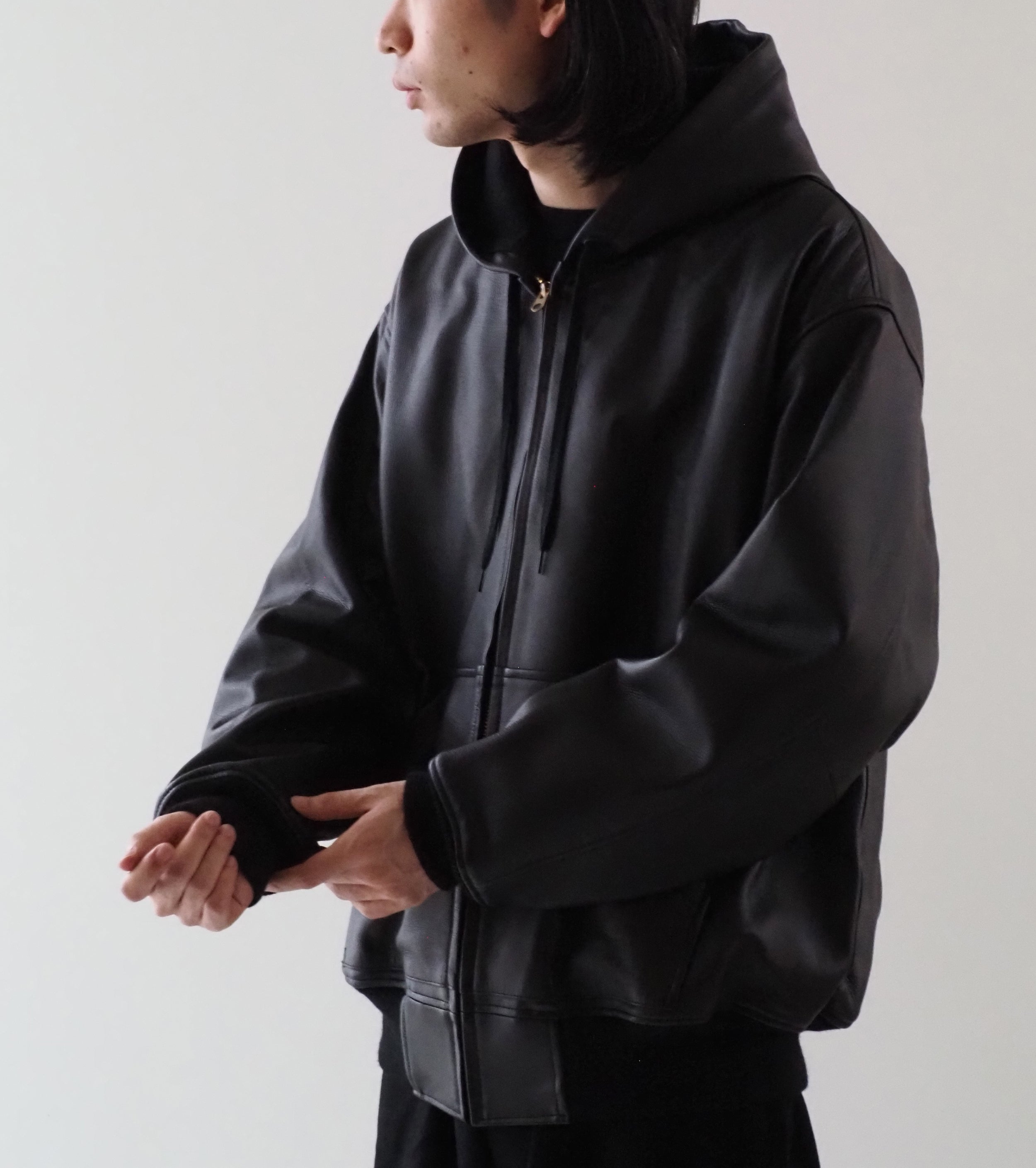 COMOLI Calf Skin Zip Parka , Black