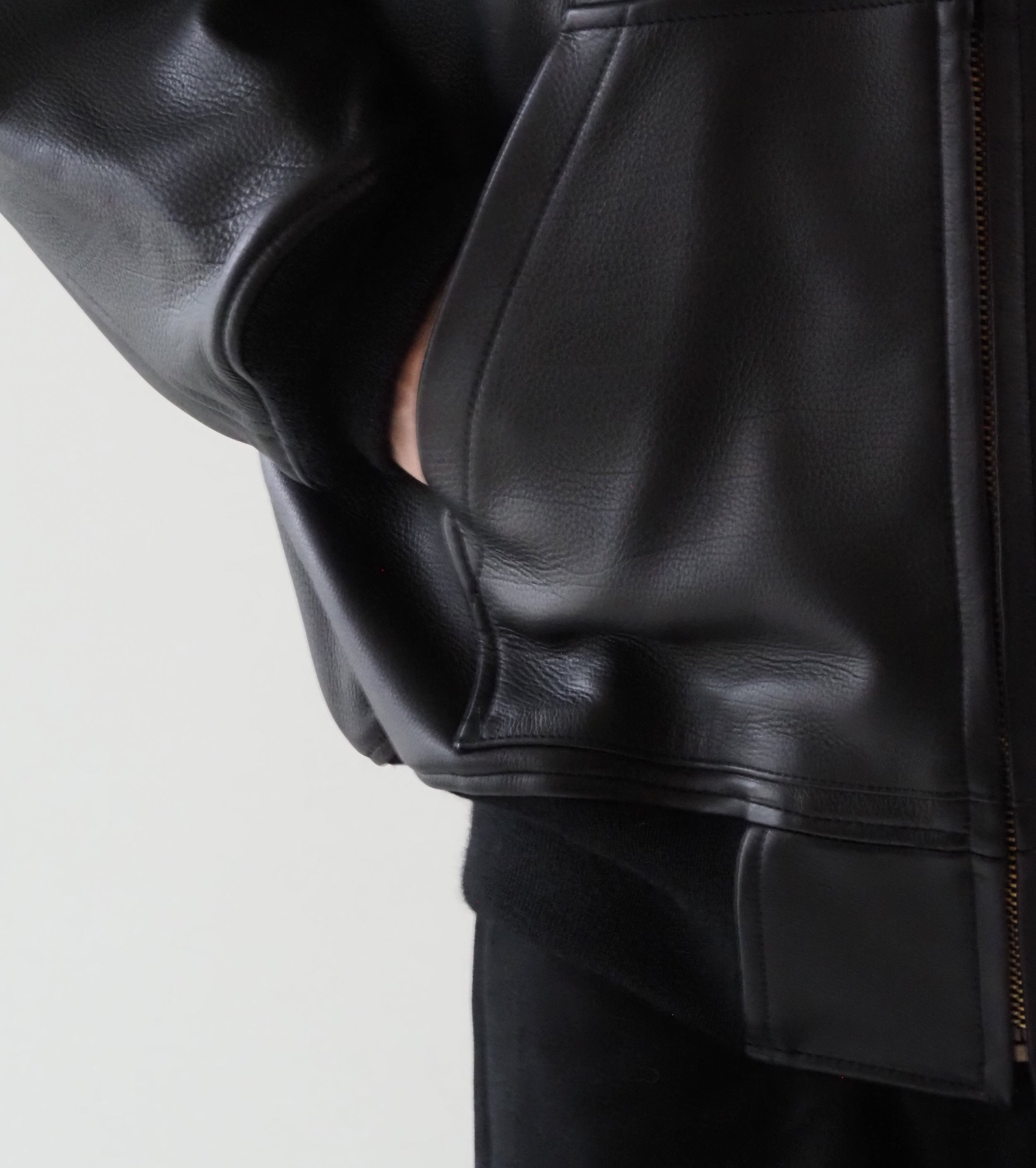 COMOLI Calf Skin Zip Parka , Black