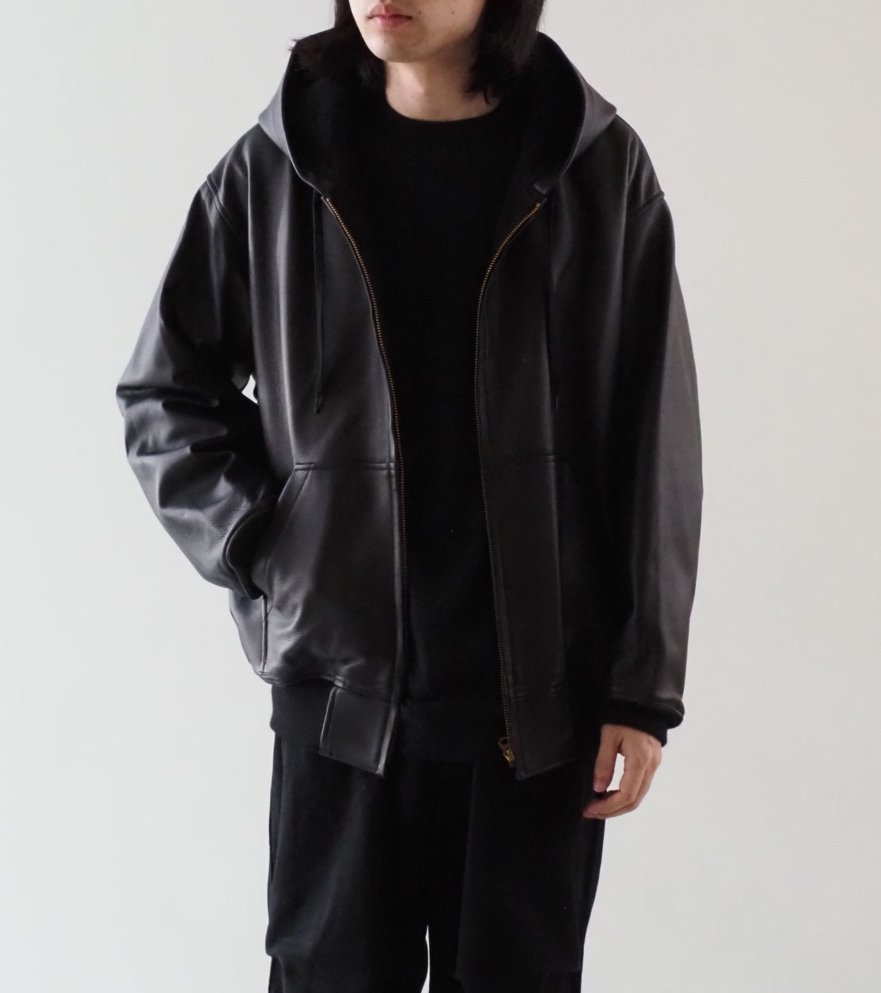 COMOLI Calf Skin Zip Parka , Black