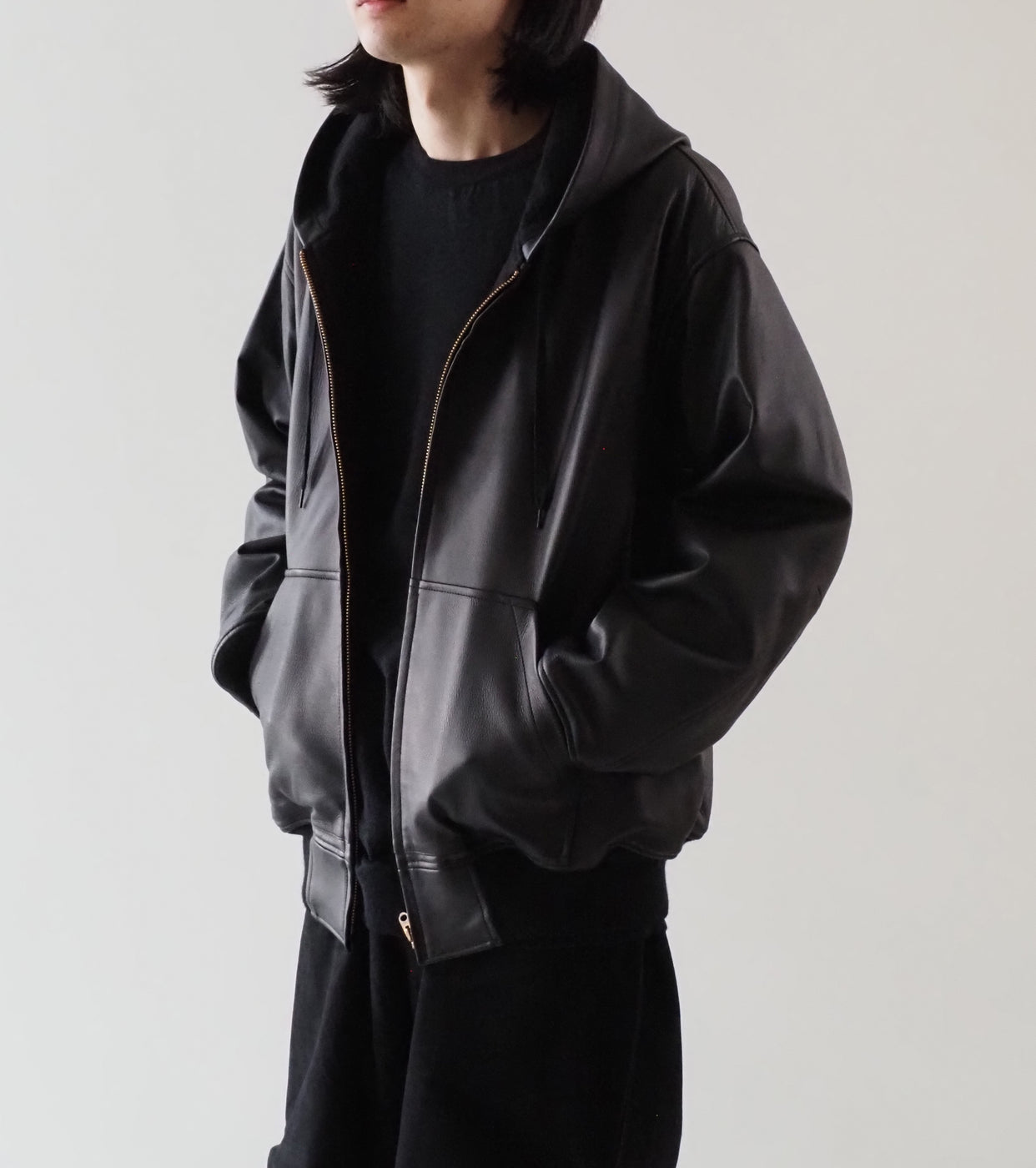 COMOLI Calf Skin Zip Parka , Black