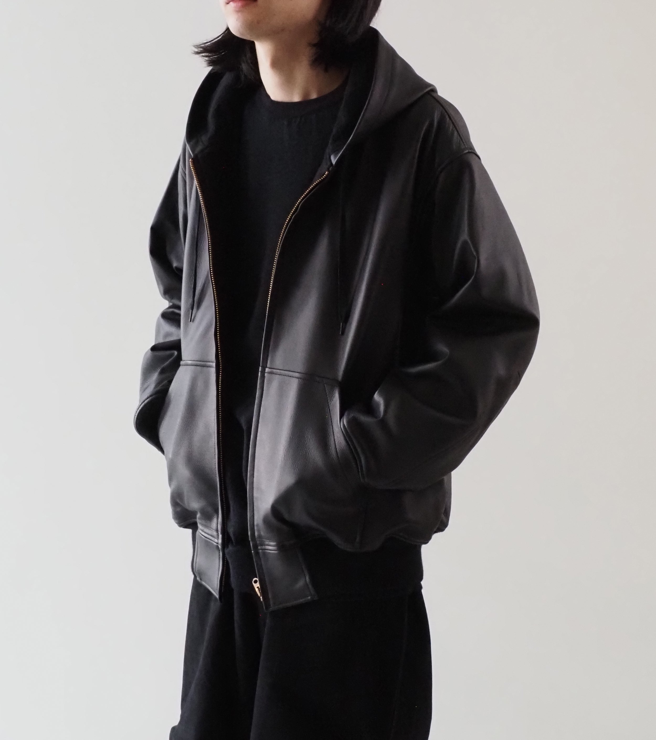 COMOLI Calf Skin Zip Parka , Black