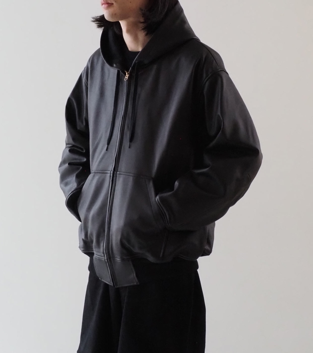 COMOLI Calf Skin Zip Parka , Black