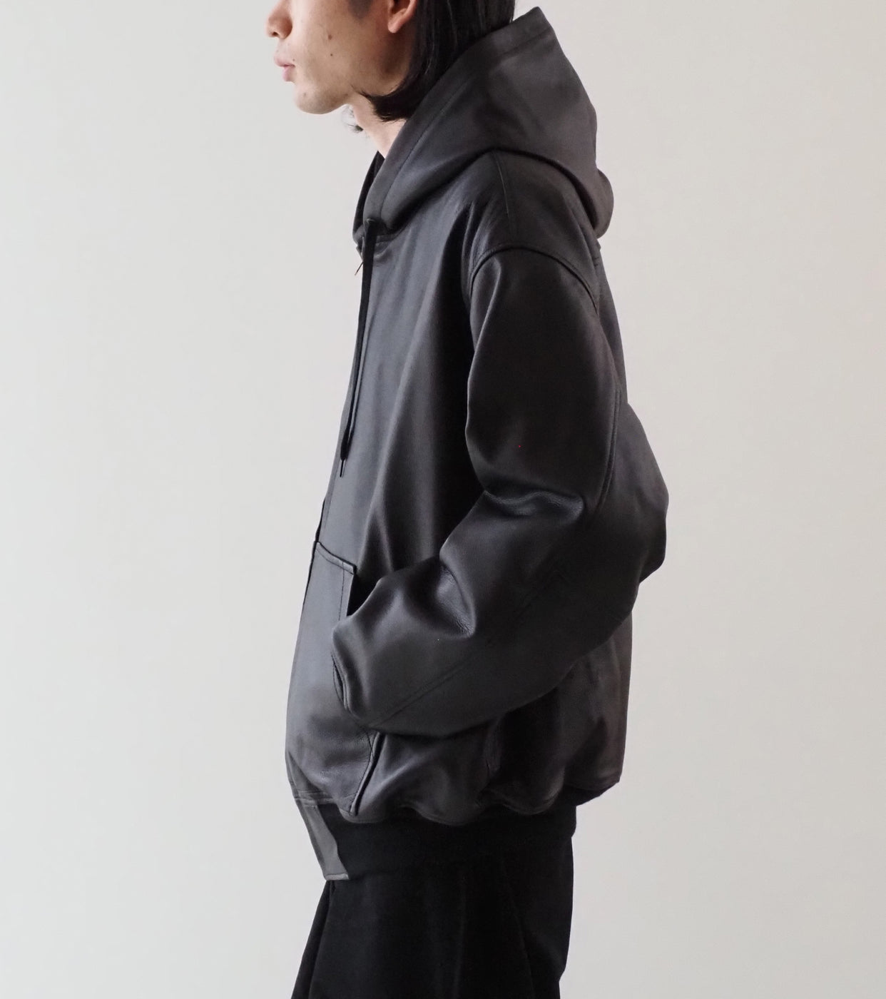 COMOLI Calf Skin Zip Parka , Black