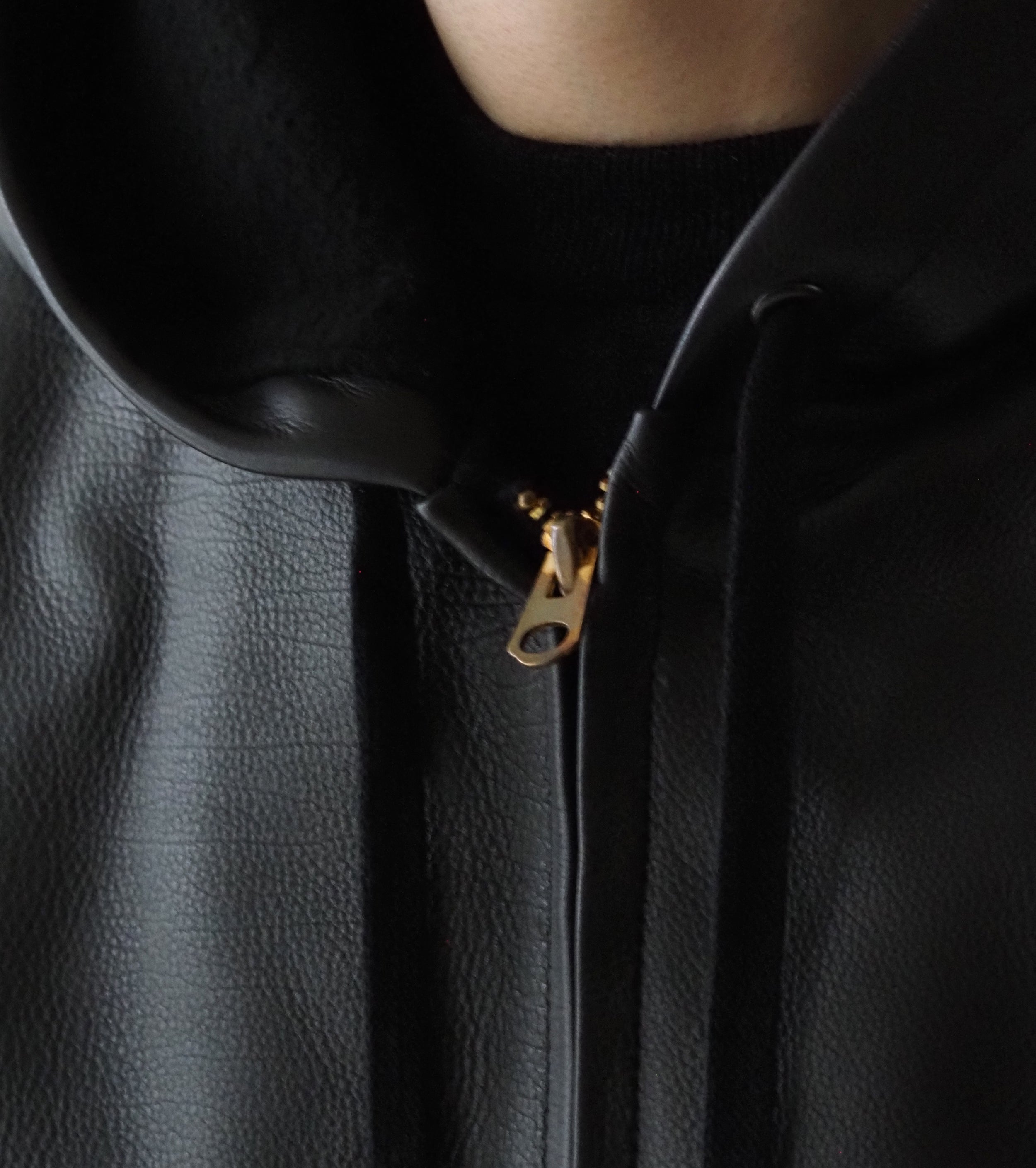 COMOLI Calf Skin Zip Parka , Black