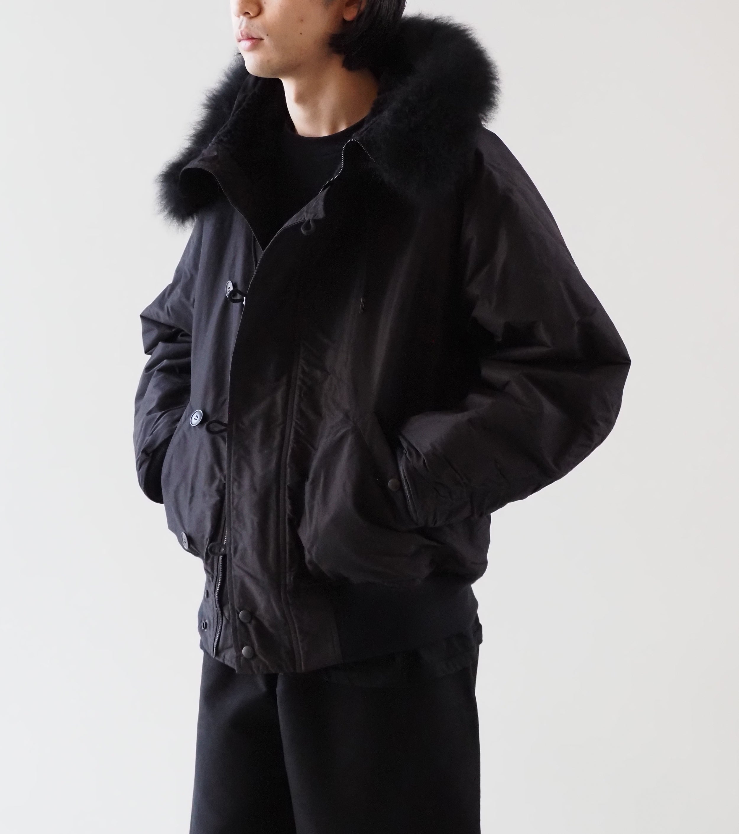 COMOLI コットン シルク ミリタリー フーデッド ジャケット, Brown