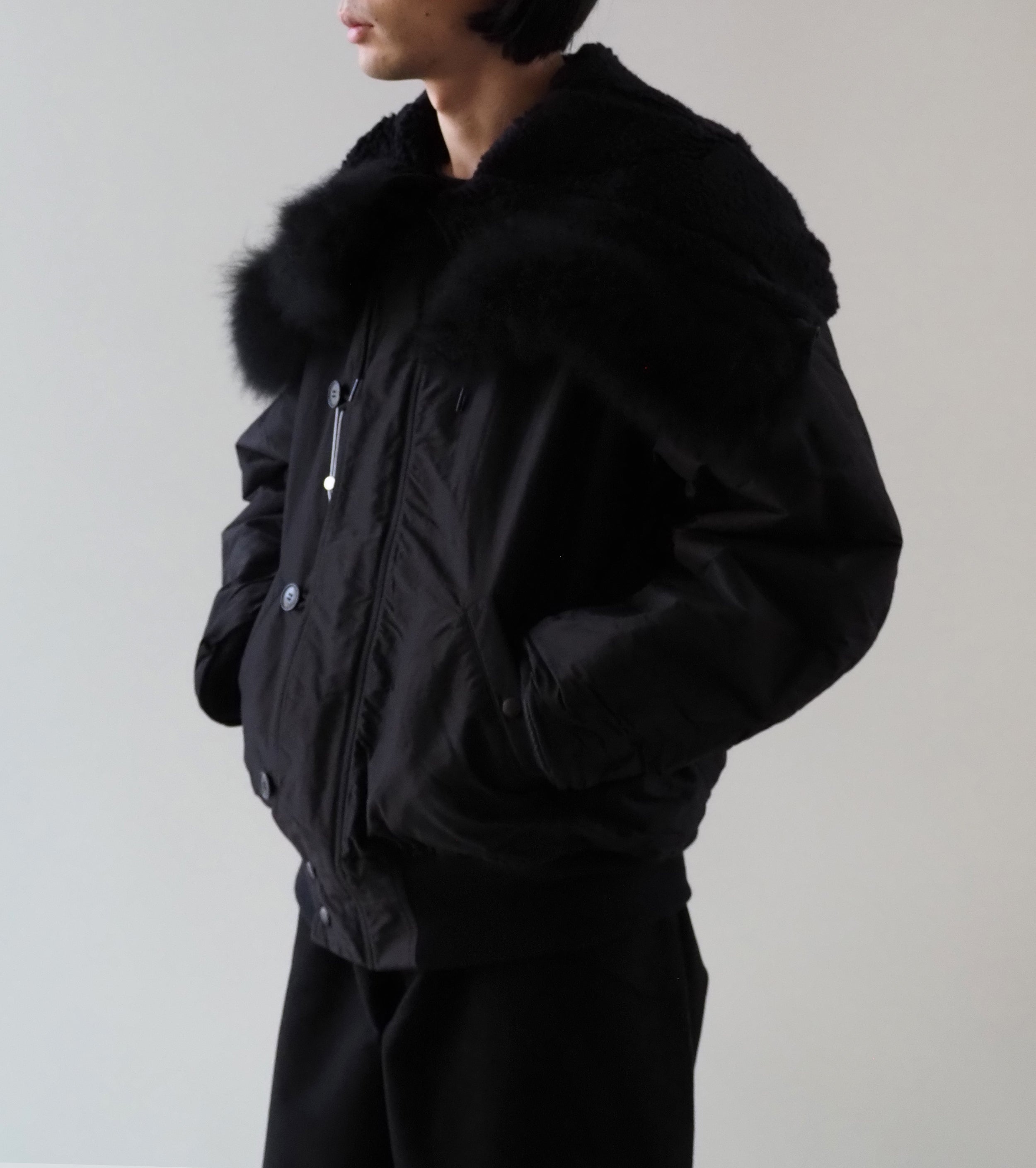 COMOLI コットン シルク ミリタリー フーデッド ジャケット, Brown