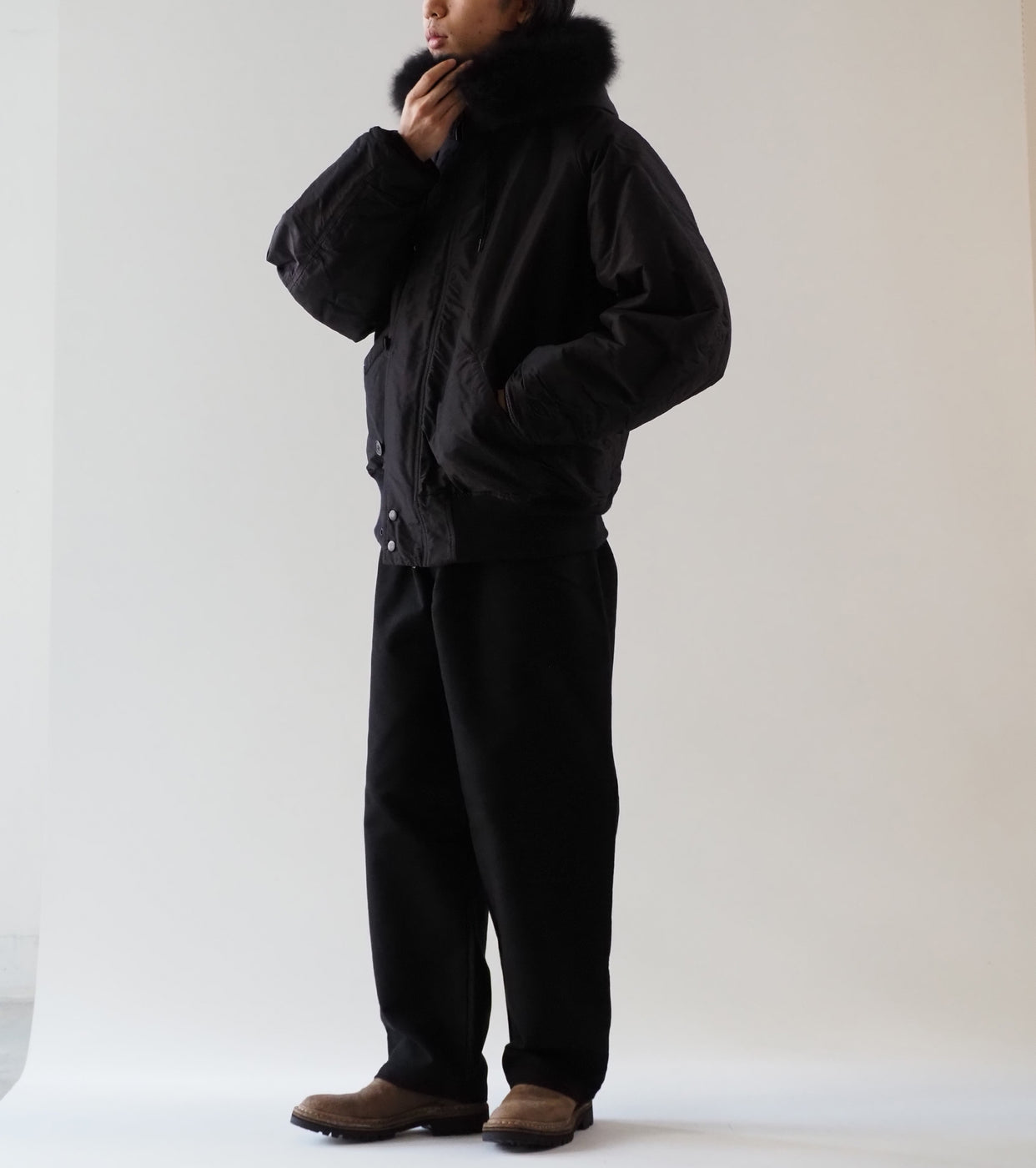 COMOLI コットン シルク ミリタリー フーデッド ジャケット, Brown