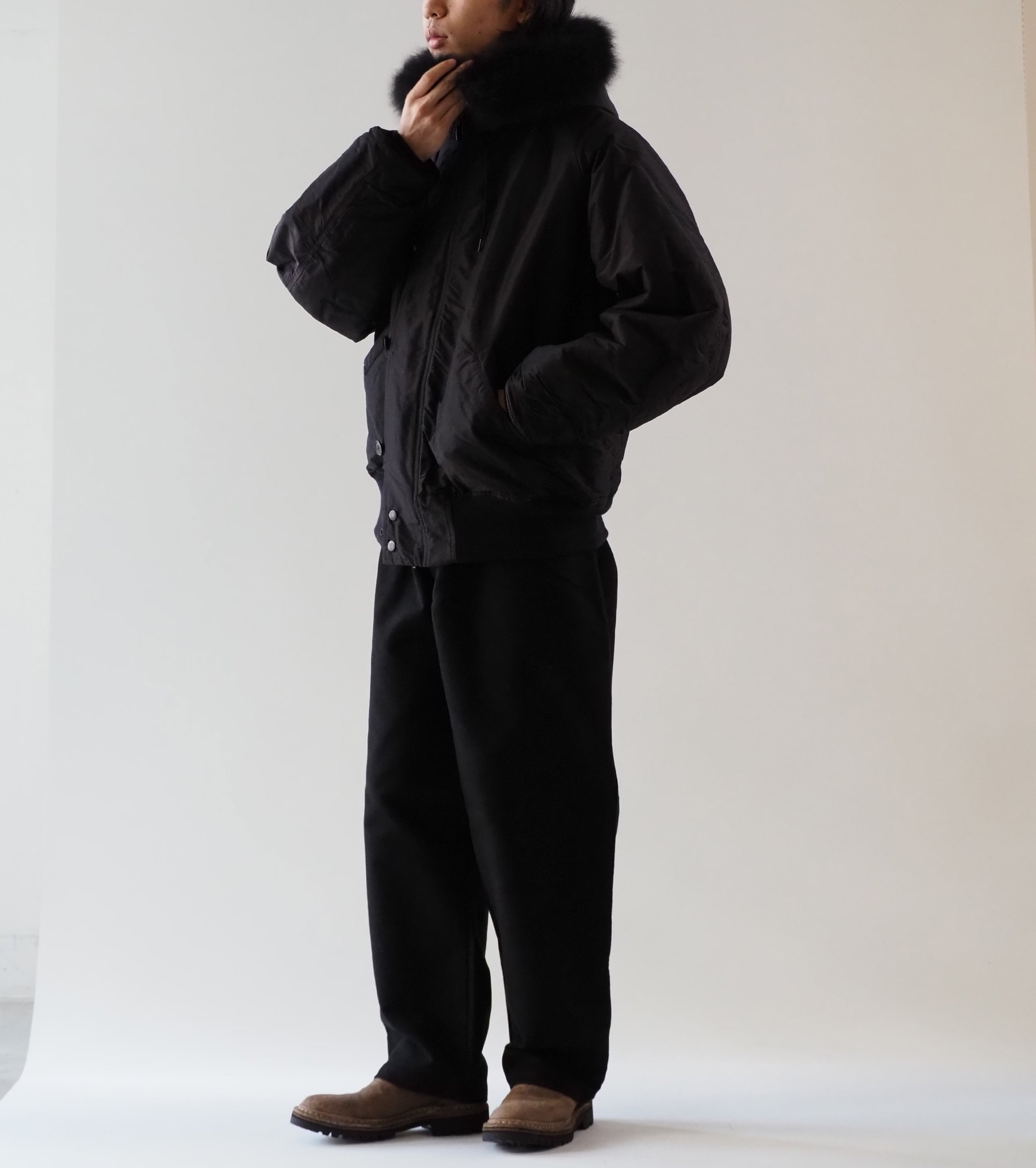 COMOLI コットン シルク ミリタリー フーデッド ジャケット, Brown