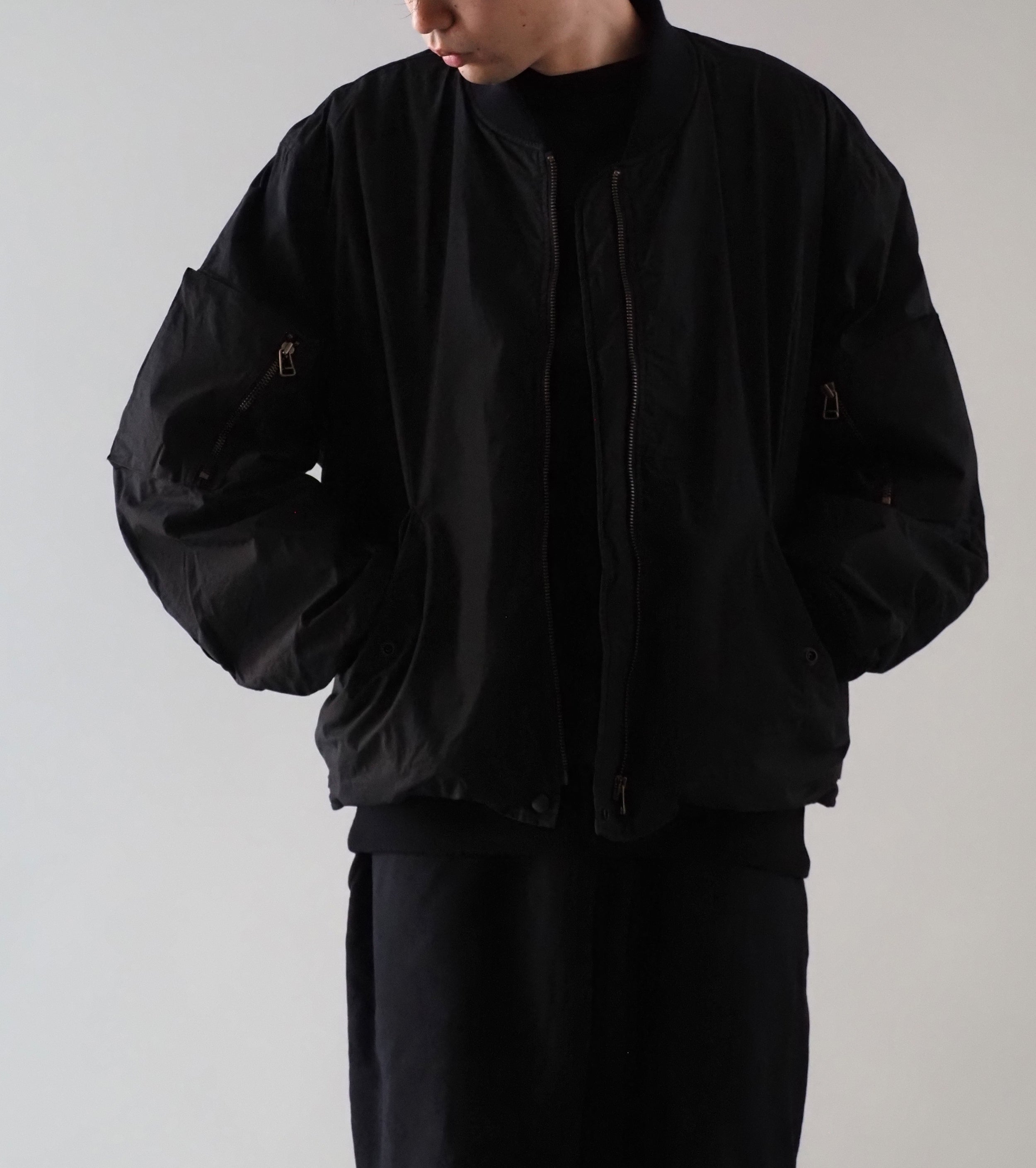 COMOLI コットン ナイロン ミリタリー ブルゾン , Black