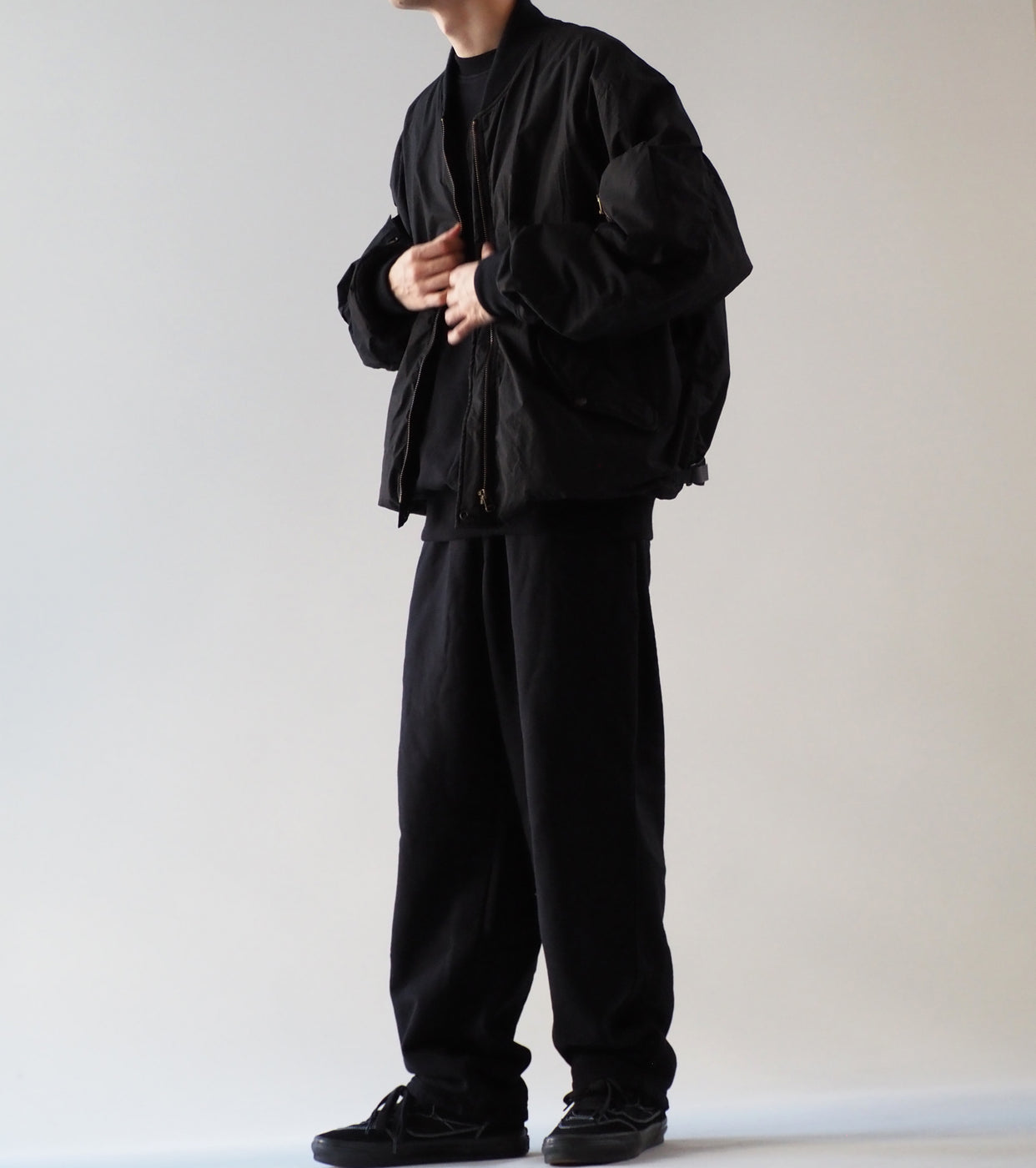 COMOLI コットン ナイロン ミリタリー ブルゾン , Black