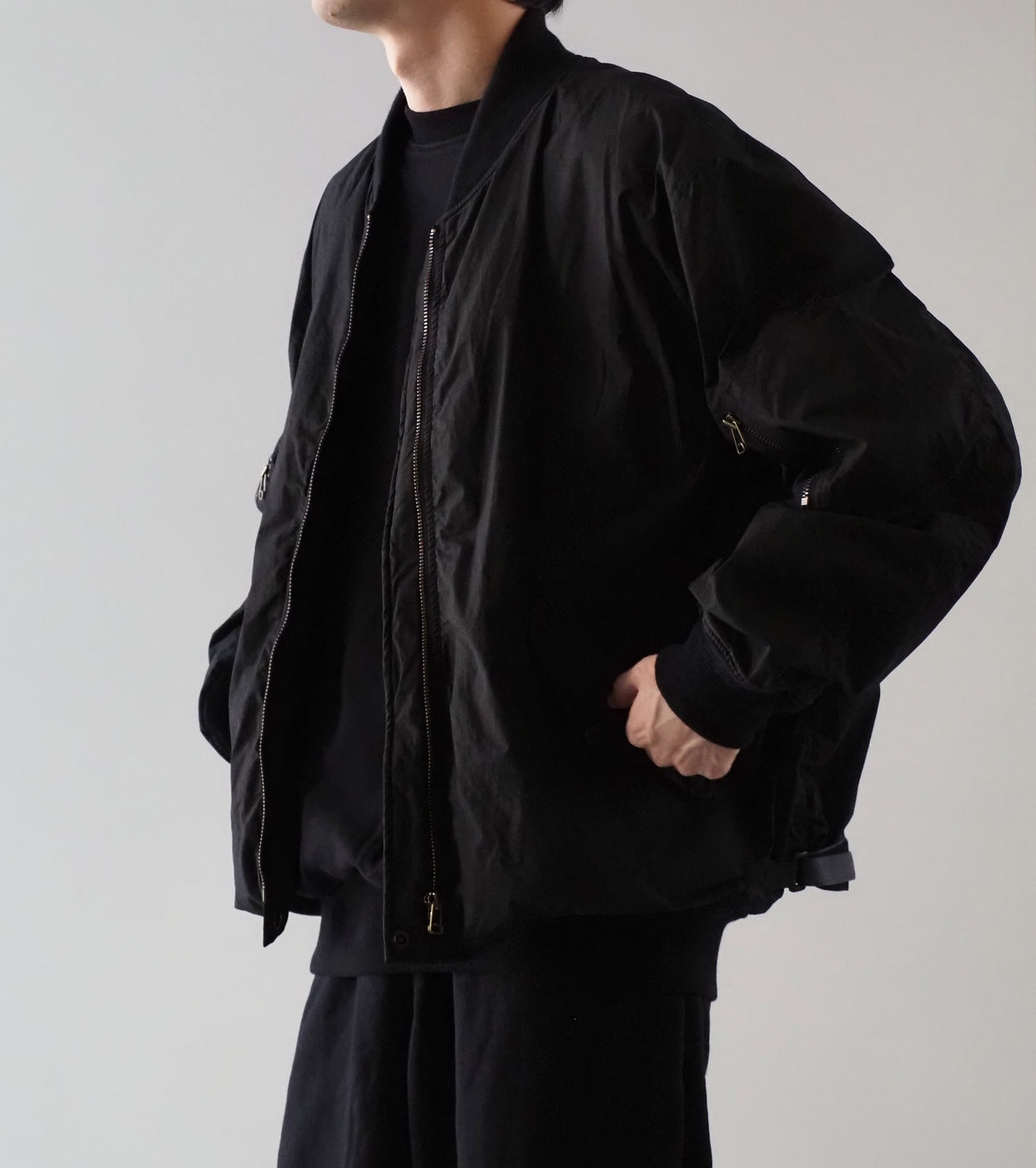 COMOLI コットン ナイロン ミリタリー ブルゾン , Black