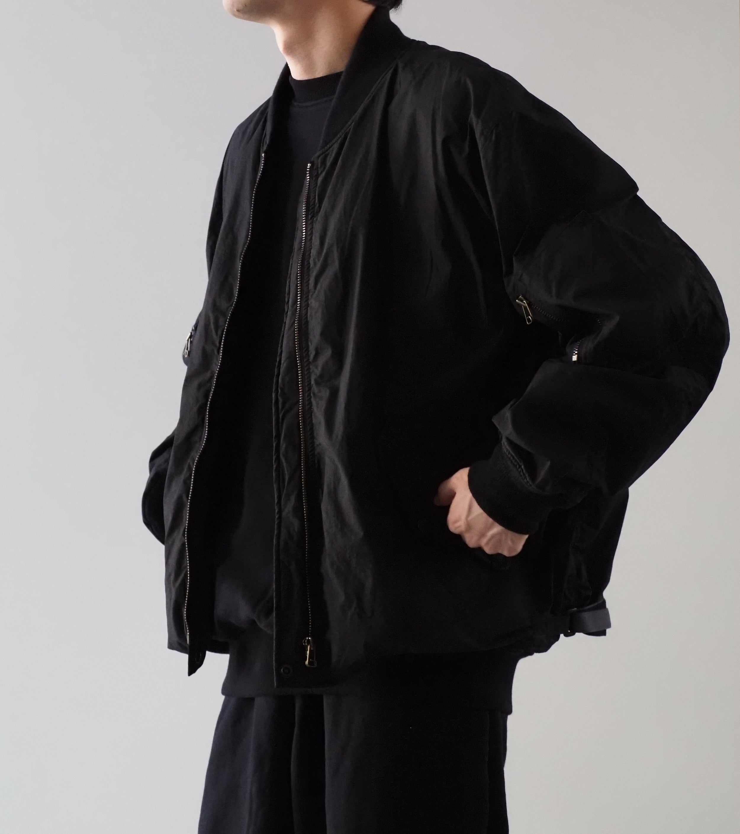 COMOLI コットン ナイロン ミリタリー ブルゾン , Black