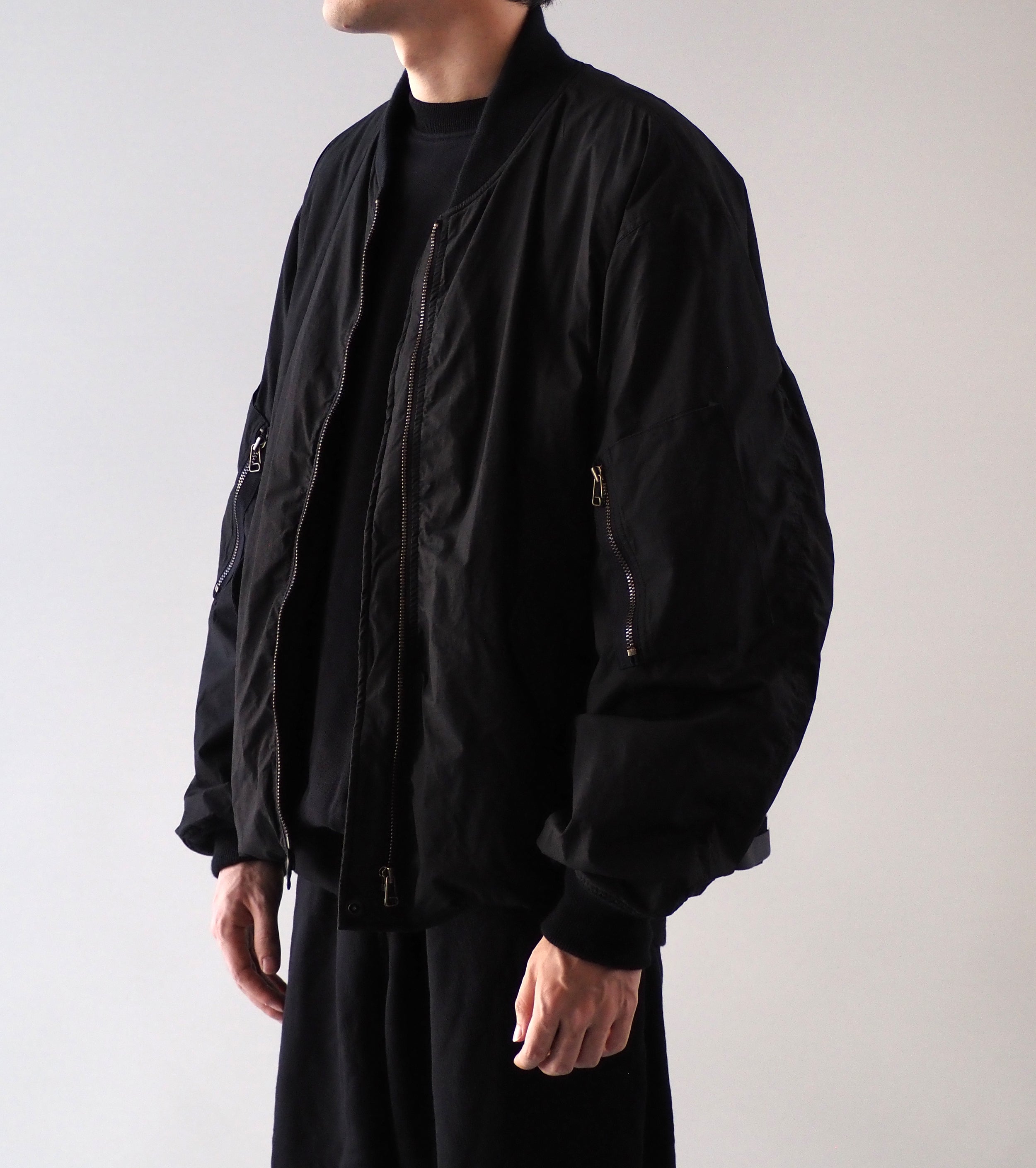 COMOLI コットン ナイロン ミリタリー ブルゾン , Black
