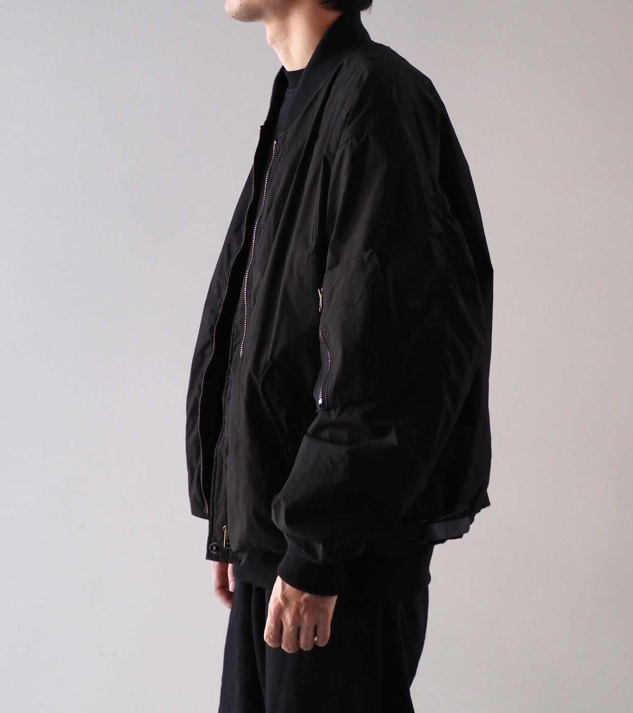 COMOLI コットン ナイロン ミリタリー ブルゾン , Black